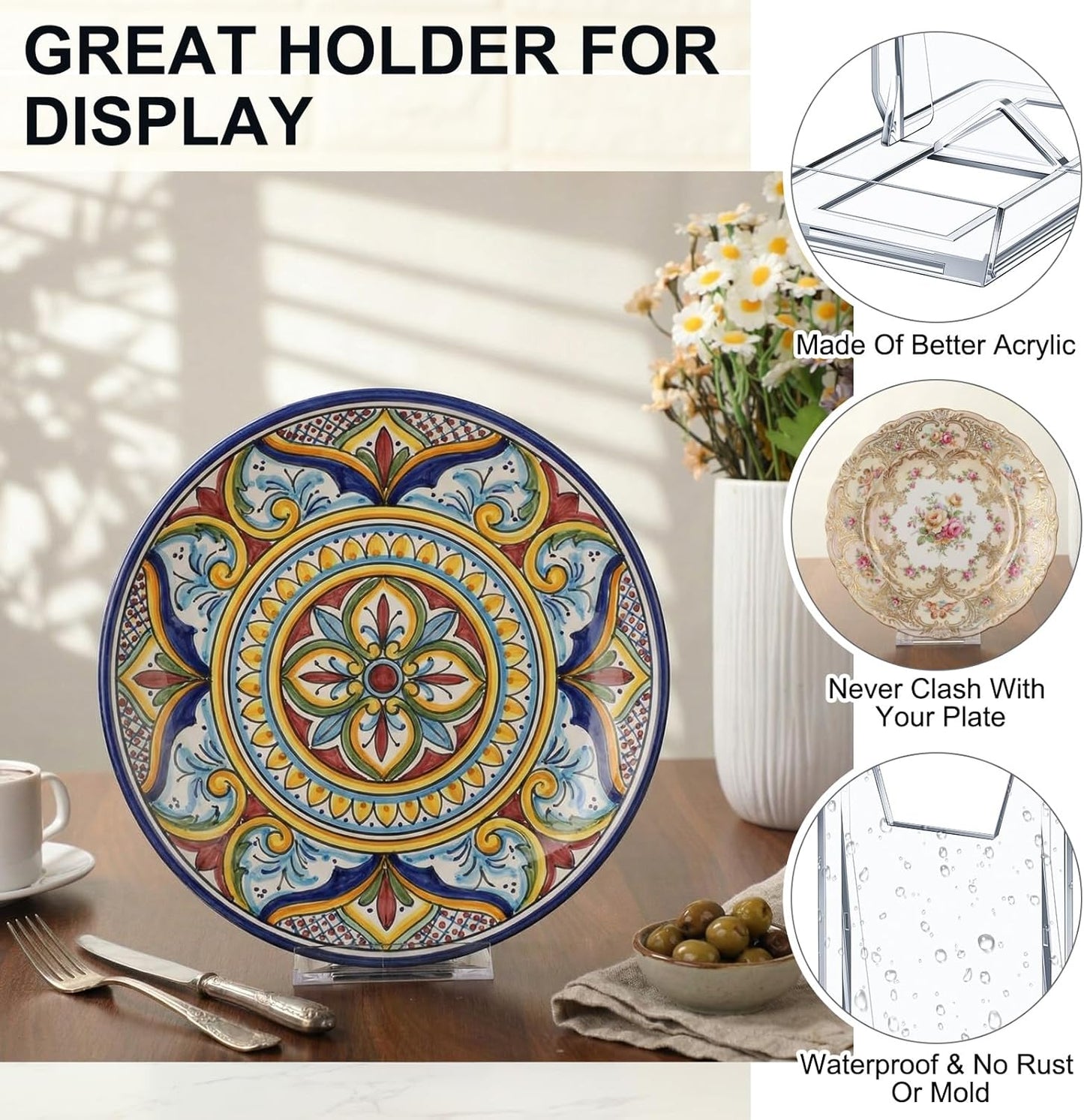 30 Pack 5.91 Inch Acrylic Adjustable Plate Stands for Display Large Clear Stand Holder Picture Plate Holder Clear Easels Stands to Display Pictures for Home Office Festival Party Decoration