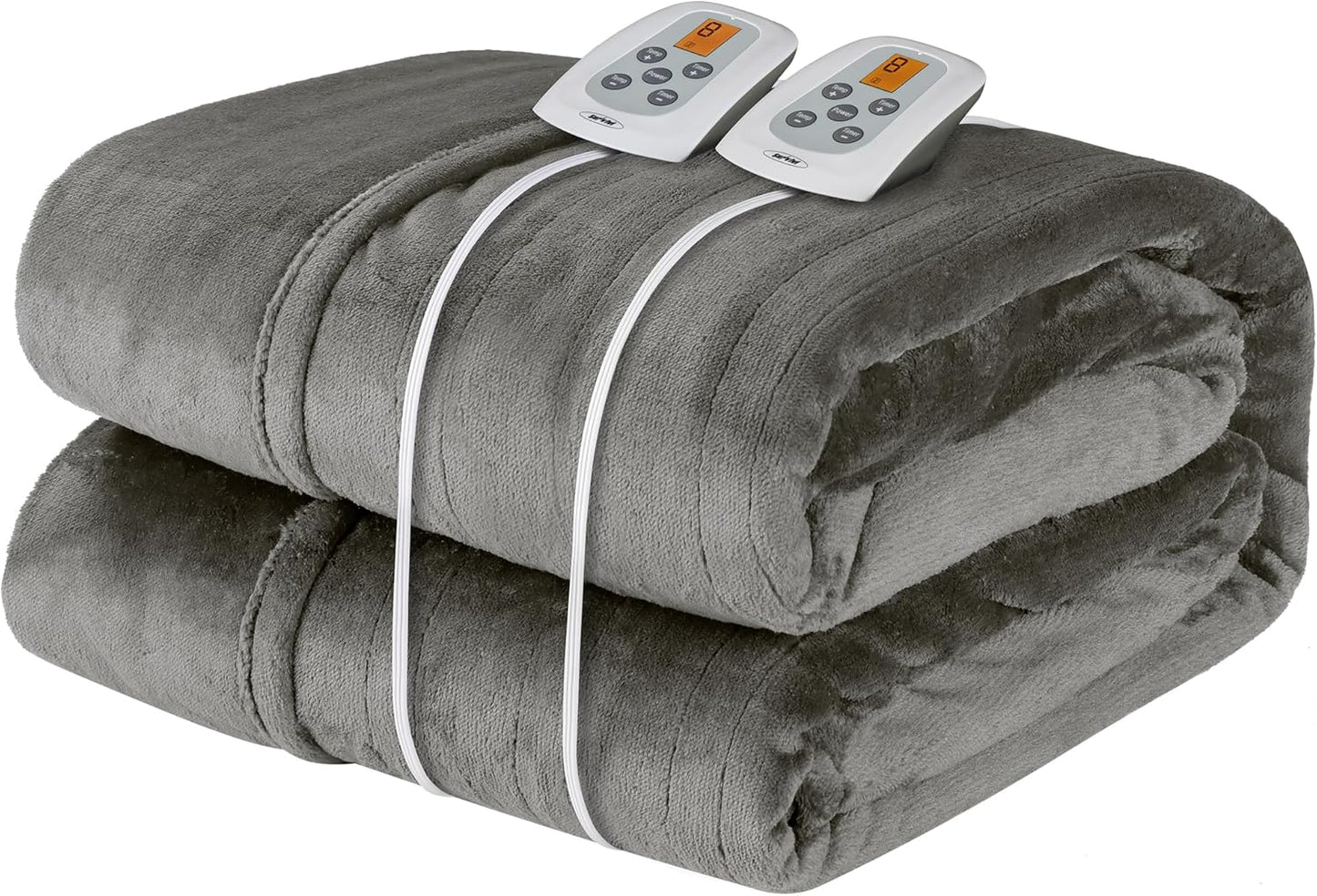 SUNVIVI Electric Blanket King Size, Heated Blanket Dual Control Soft Flannel, 10 Heat Settings, 12 Hours Auto Off, Machine Washable, 5 Years Warranty, Overheat Protection, ETL Certified, Grey