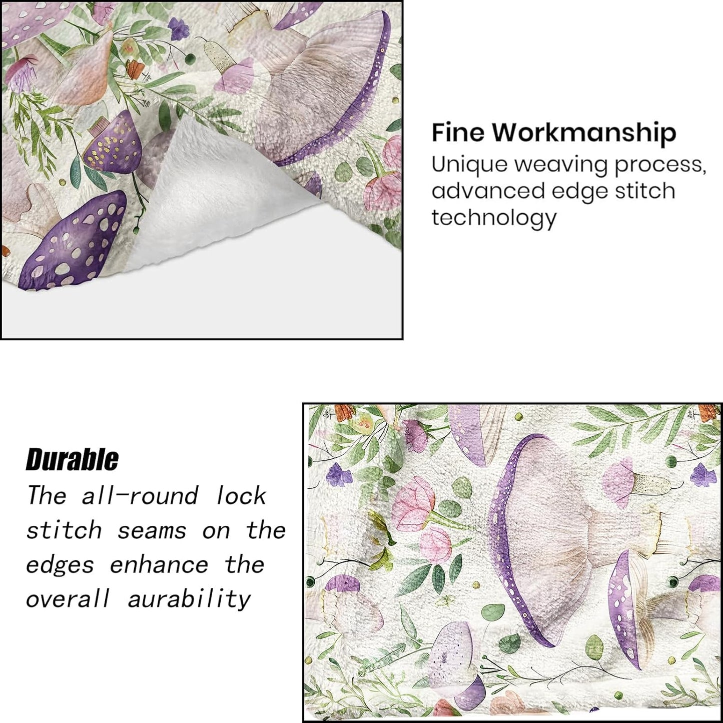 Purple Mushroom Vintage Flannel Blanket - Butterfly Whimsical Retro Throw,Whimsical Gifts for Women, Ultra Soft & Warm,Lightweight, for Couch Bedroom Living Room Decor & Farmhouse 40x50in
