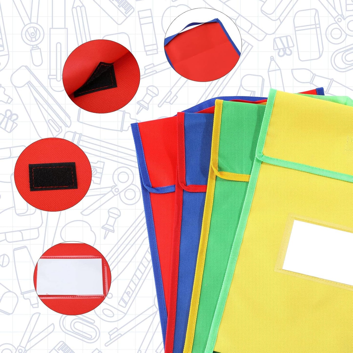 Buryeah 16 Pcs Large Book Bags for Classroom Book Pouches Bulk for Student Kids School 12 x 15 Inch Nylon Reading Bags with Clear Name Tag and Handle