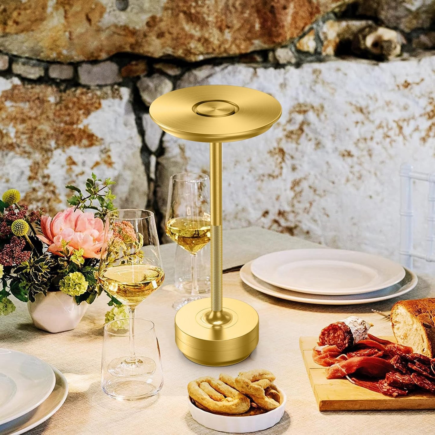 Rechargeable Cordless Table Lamps,Portable 5000mAh Table Light Touch 3 Color Stepless Dimming Battery Powered LED Table Lamp for Restaurant/Bars/Outdoor Party/Camping(Gold)