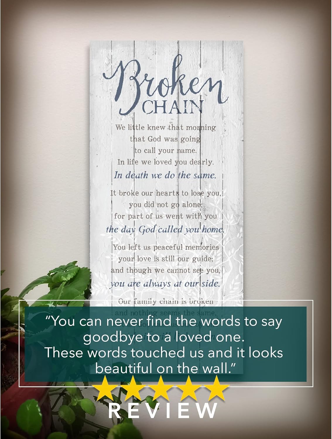 DEXSA Broken Chain Wood Plaque - Made in the USA - 5.5"x12" - Classy Frame Wall Hanging Decoration | We little knew that morning that God was going to call your name | Christian Family Home Decor Saying