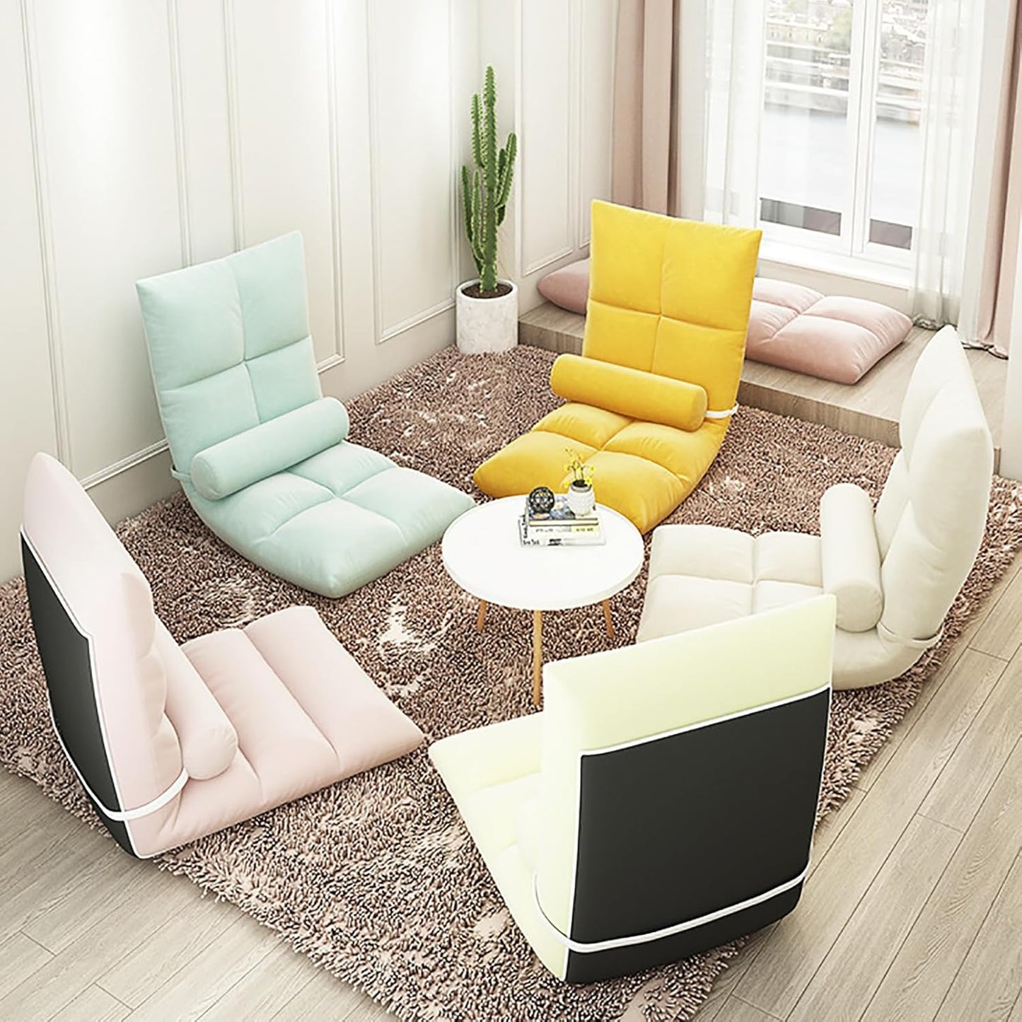 Floor Chair, Armless Meditation Chair with 5 Adjustable Position, Comfy Linen Folding Lazy Sofa Chair Ergonomic Floor Seating Lounge for Gaming, Sleeping, Reading(45x90cm(18x35inch), White A)