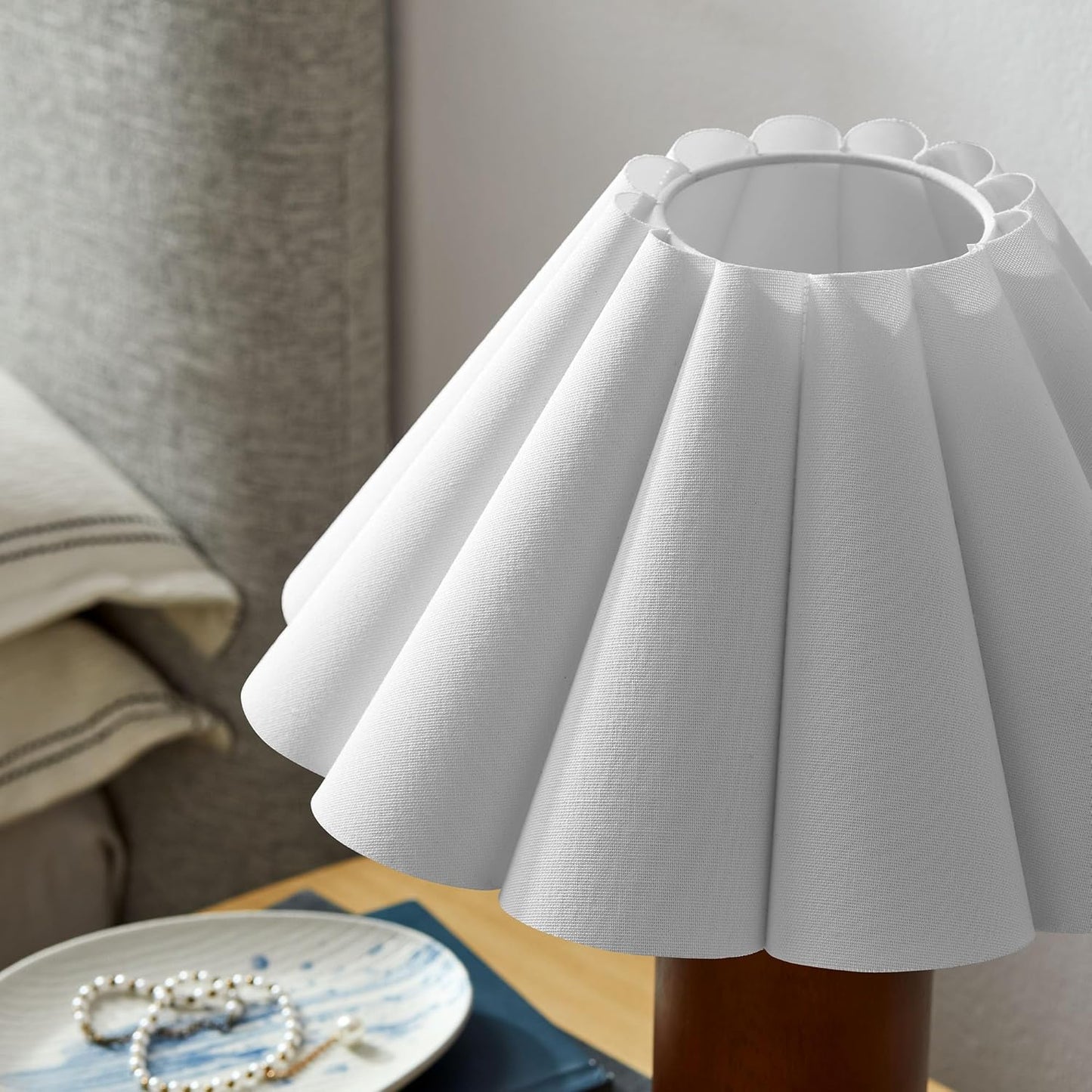 Modway Flora Table Lamp with Pleated Petal Lampshade in Walnut