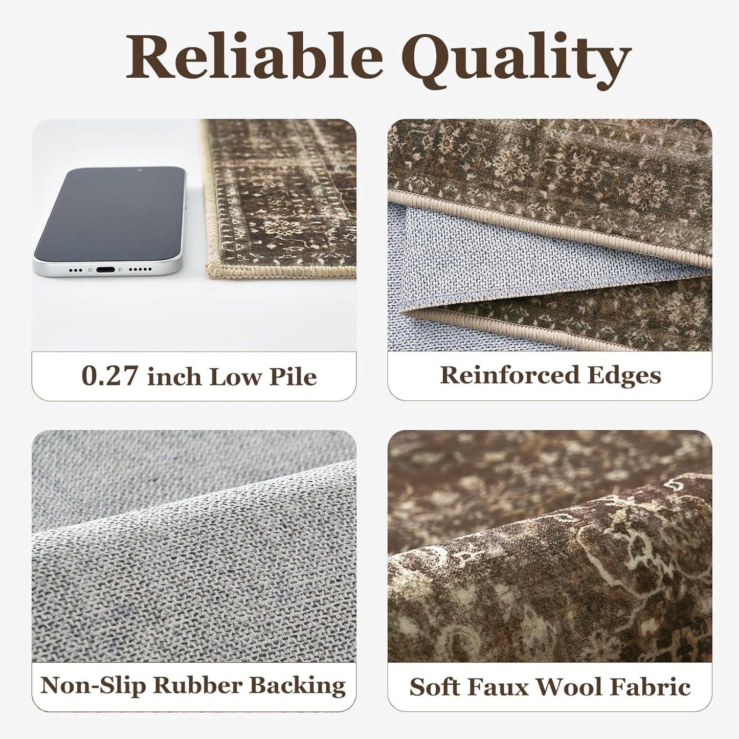Distressed Coffee Brown Living Room Rugs 6x9, Washable Non Slip Thin Carpet Rugs for Dining Room Under Table, Vintage Earth Tone Area Rugs for Bedroom Home Office Reading Nook