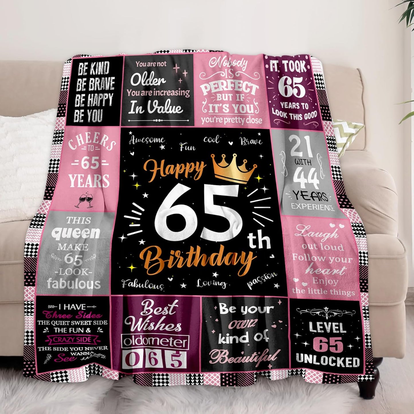 65th Birthday Gifts for Women Blanket, Funny Unique Fleece Throw 60"x80", Best 65 Years Old Birthday Gift Ideas for Mom, Wife, Sister, Friends, Female Birthday Decorations