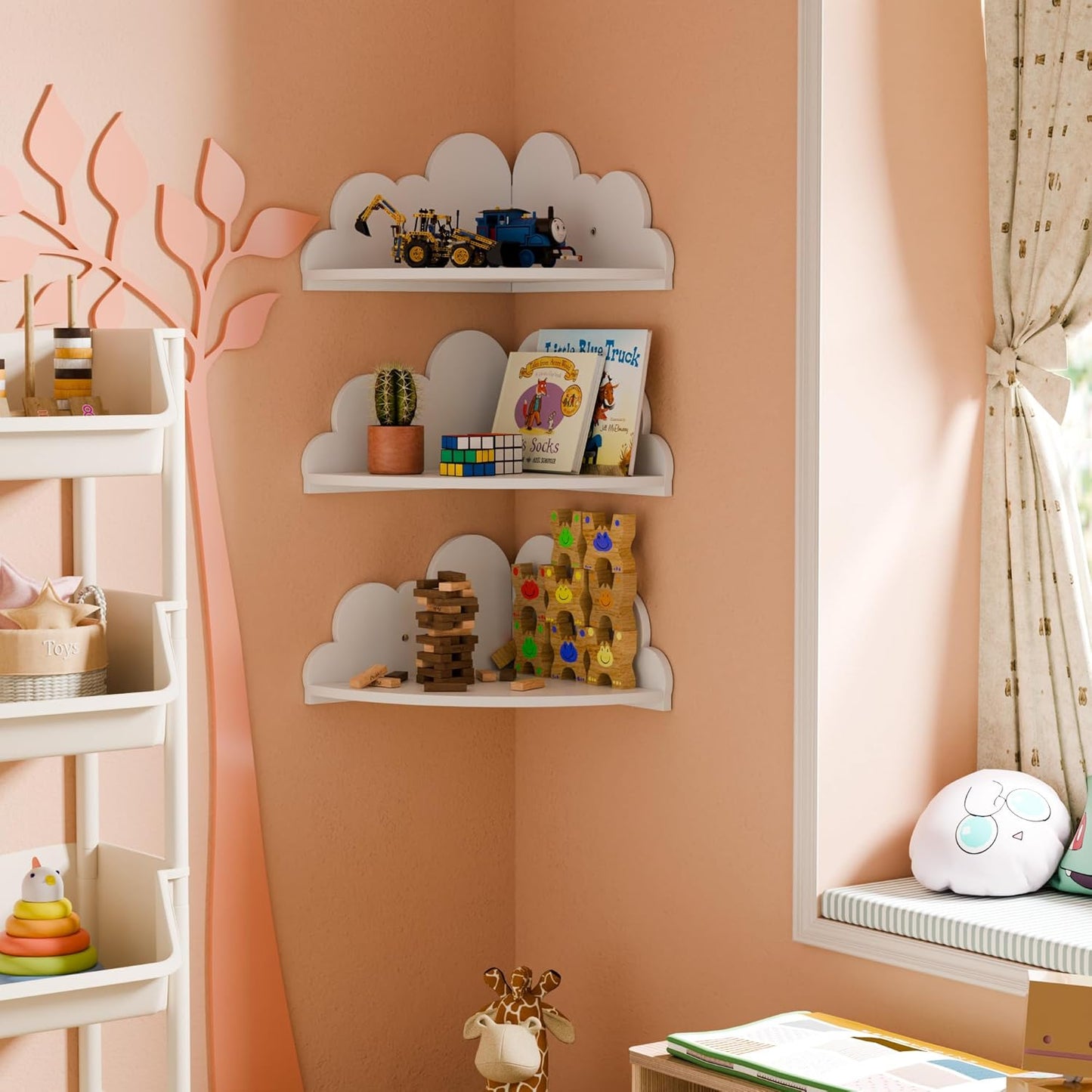 Cloud Floating Corner Shelves - Set of 3 Cloud Corner Wall Shelves for Kid’s Room, White Floating Shelf Nursery Wall Deor, Small Cute Clouds Dispaly Shelf for Toys, Plants & Storage.