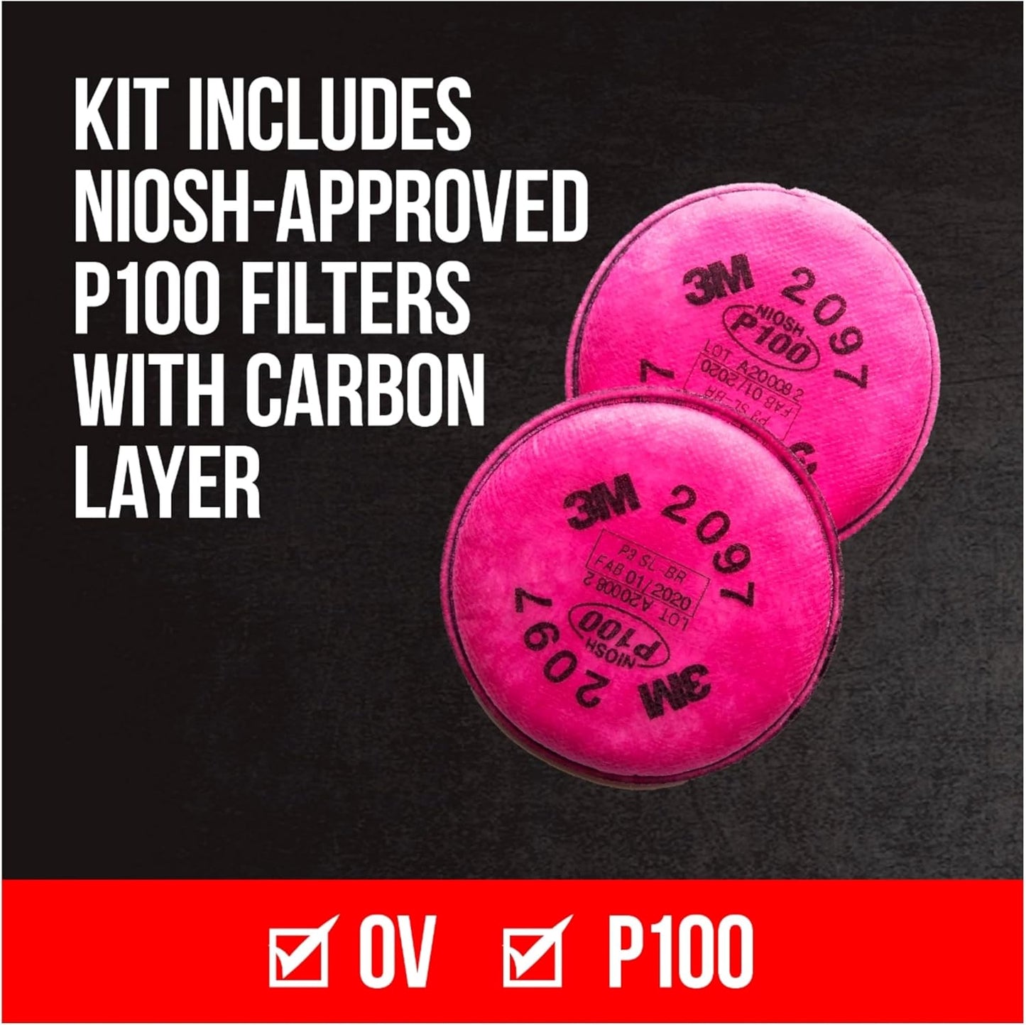 3M P100 Performance Mold & Lead Paint Removal Respirator, Medium Size, NIOSH-APPROVED P100 Rated Filter, Carbon Layer Helps Reduce Odor Nuisance, Lightweight, Adjustable Head Straps (6297P1-DC)