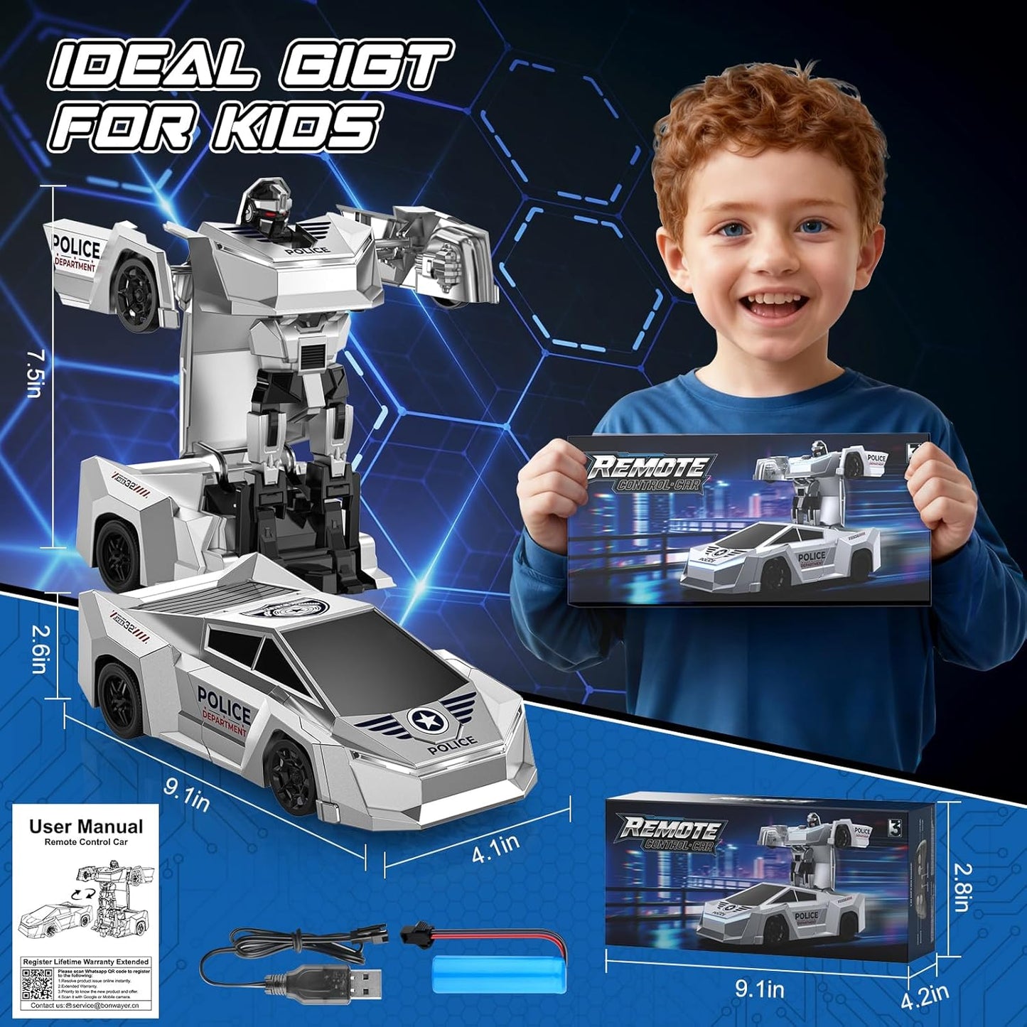 Transform RC Cars Robot, 2.4Ghz 1:18 Scale Remote Control Car Toys for Boys 4-7 8-12, One Button Deformation 360° Rotation Christmas Birthday Gifts Toys for Boys Girls