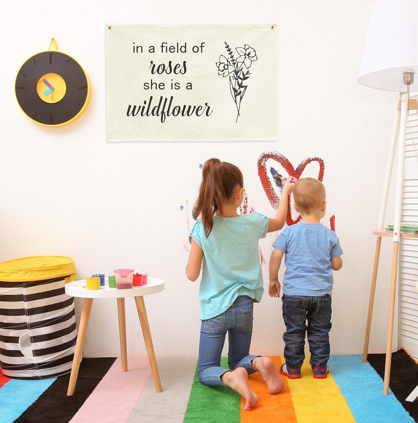 Rectangular Nursery Canvas Banner Wall Decor for Nursery Bedroom Reading Room Playroom Decor,Poster Flag Sign Art for Baby Boy Girl Kids,Baby Shower Birthday Christmas Gift-In a Field of Roses