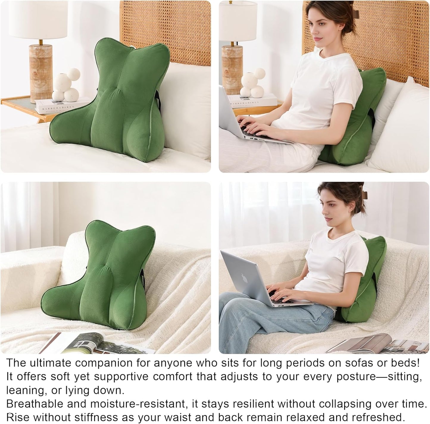 Lumbar Support Pillow(Pat. Pend) for Lower Back Pain Relief – Multi-Functional Ergonomic Lumbar Cushion, Reading Pillow for Office Chair, Car Seat & Sofa,Olive Green
