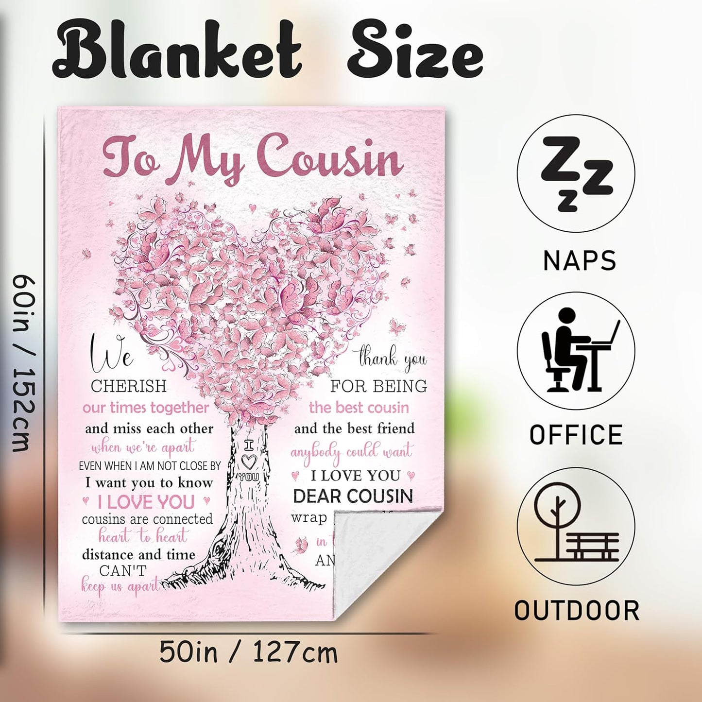 Cousin Gifts for Women Blanket, Cousin Gifts, Best Gifts for Cousins, Birthday Gifts for Cousins Female - to My Favorite Cousin Gift, Christmas Cousin Gift Ideas Throw Blanket 60"X50"