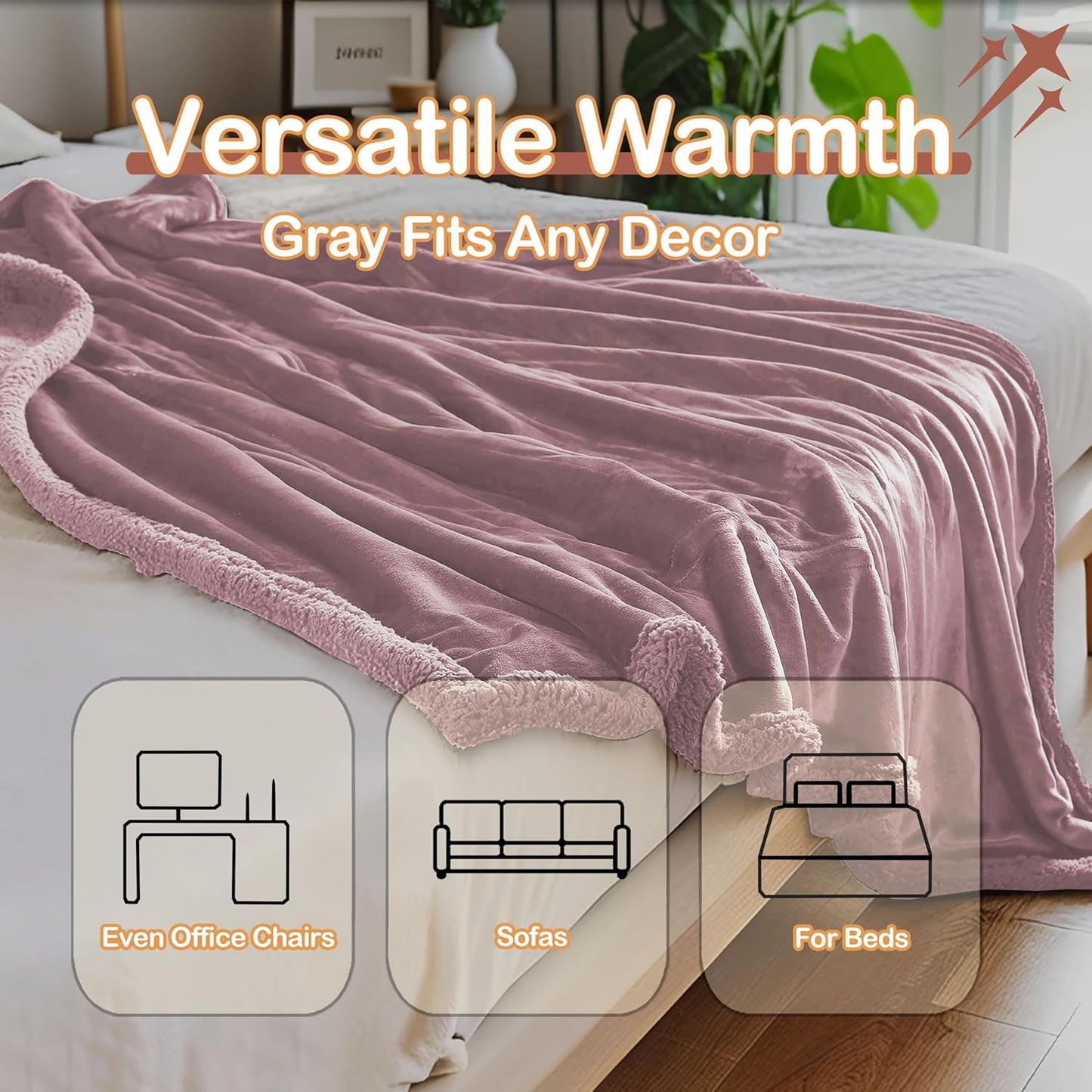 Electric Heated Blanket Throw Size 50" x 60" - 5 Heat Settings & 3H Auto-Off, Microplush Flannel & Sherpa, Machine Washable, Overheat Protection, Ideal Gifts for Home/Bedroom/Sofa, Lavender Purple