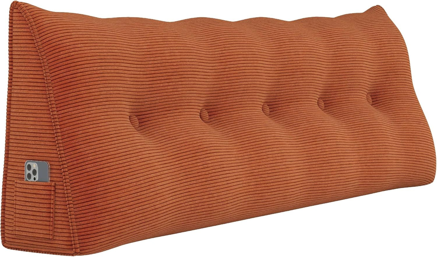 Bed Wedge Pillow for Headboard Sitting Up in Bed Rest Reading Sleeping, Large Triangular Bolster Pillows Daybed Couch Sofa Recliner Cushion for Body Lumbar Backrest Support（Queen，Burnt Orange）