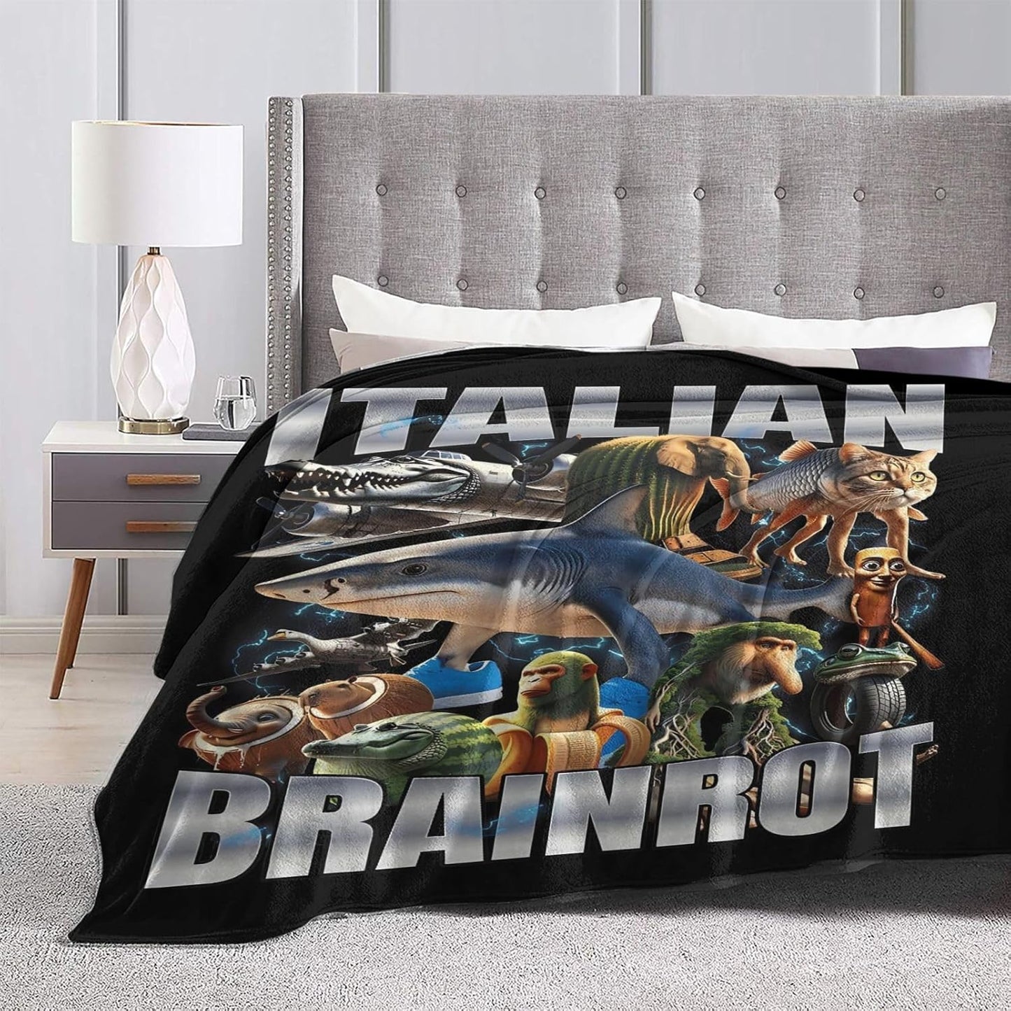 Italian Brainrot Blanket Soft Cozy Fleece Throw Blanket Plush Lightweight Warm Fuzzy Flannel Blankets and Throws for Boys Girls Adults Couch Sofa Bed 50"X40"