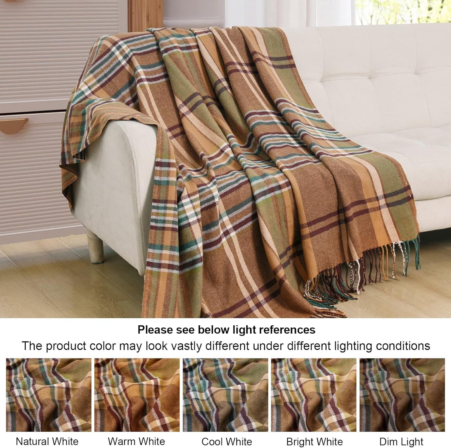 David's Home Buffalo Plaid Throw Blanket- Soft and Lightweight Tartan Herringbone Fringe Blanket for Couch Sofa-Outdoor Lap Throw with Decorative Tassels,50x60 Inches-Pumpking Orange