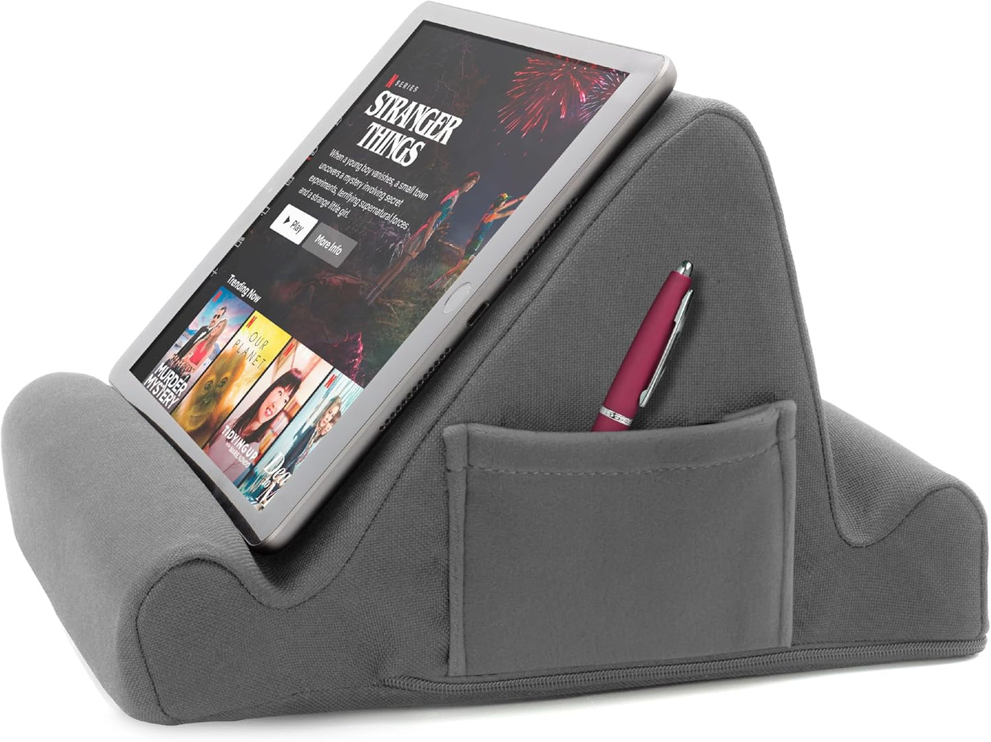Brookstone Tablet Lap Cushion - Tablet and Phone Holder for Bed, Flights, and Travel, Two Angled Memory Foam Lap Desk for Reading and Hands Free Viewing, Compatible iPad and Kindle Accessories, Grey