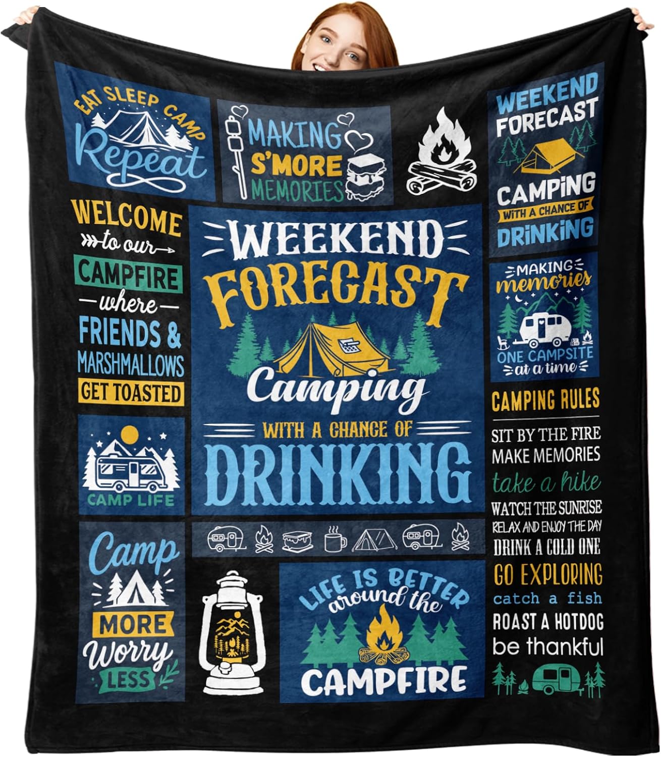 Camping Gifts for Men Women Flannel Throw Blanket, Vintage Birthday Ideas for Camper, Present for Camping Lover RV Owner, Campsite Outdoor Travel Hiking Bed Sofa Blankets 50"x60"