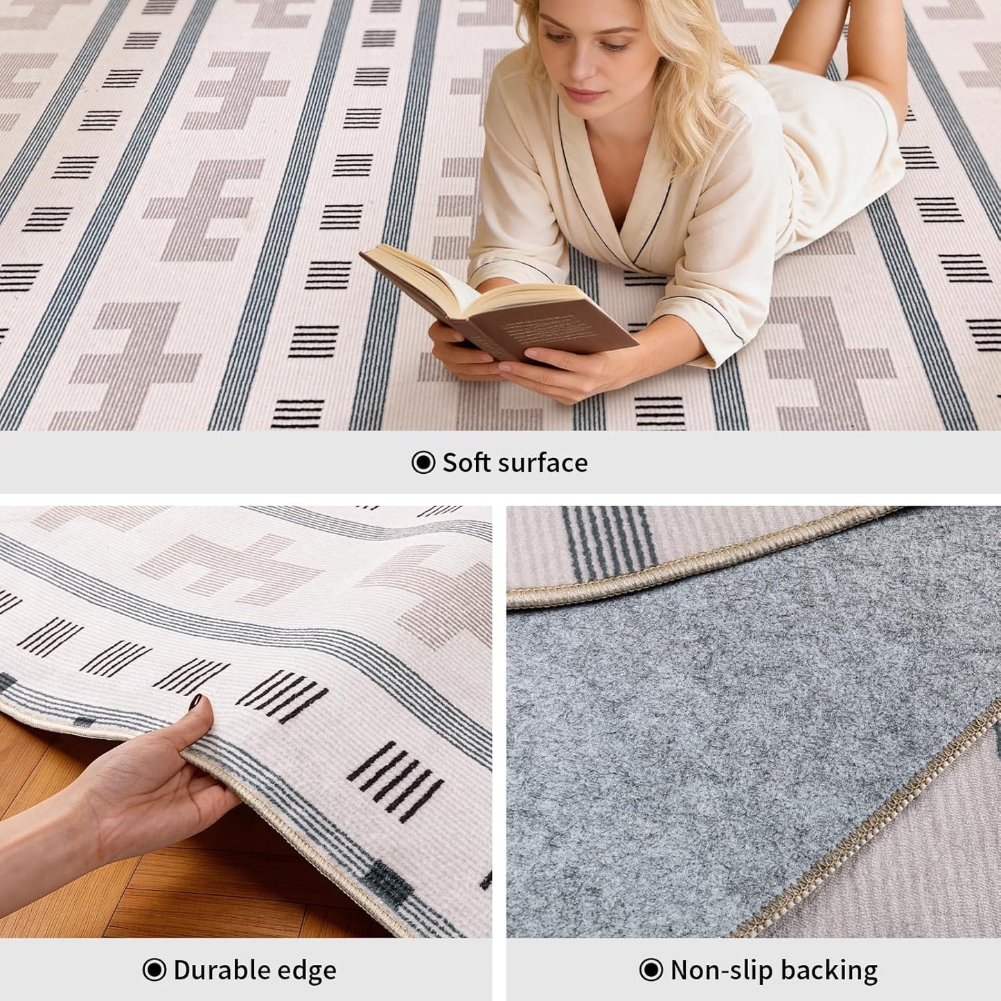 YIHOUSE 6x9 Area Rug for Living Room Geometric Boho Rug Moroccan Washable Area Rug Non Slip Indoor Modern Abstract Rugs for Bedroom Dining Room Kitchen,Cream Beige