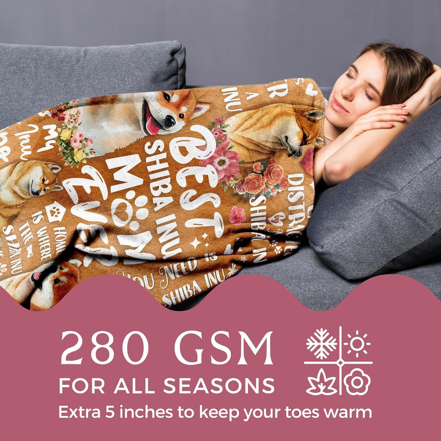 Shiba Inu Gifts for Women - Unique Shiba Inu Flannel Throw Blanket, 50 x 65 inch, Skin Friendly, Novelty Gift