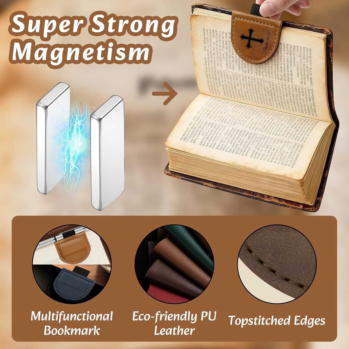 Bygone Mark Personalized Leather Bookmark with Pen Holder - Magnetic Bible Verse Design, Inspirational Gifts for Men and Women, Christian Book Lovers Reading Accessory (Brown-Psalm 119：105)