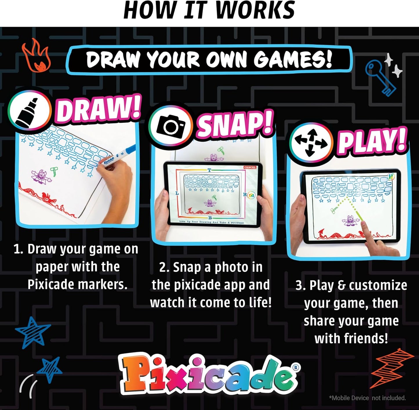 Abacus Brands Pixicade! Turn Drawings Into Playable Video Games! | Doodle & Draw, Snap Play & Share Instant Video Games! | Mobile Video Game Maker and Creation Studio!