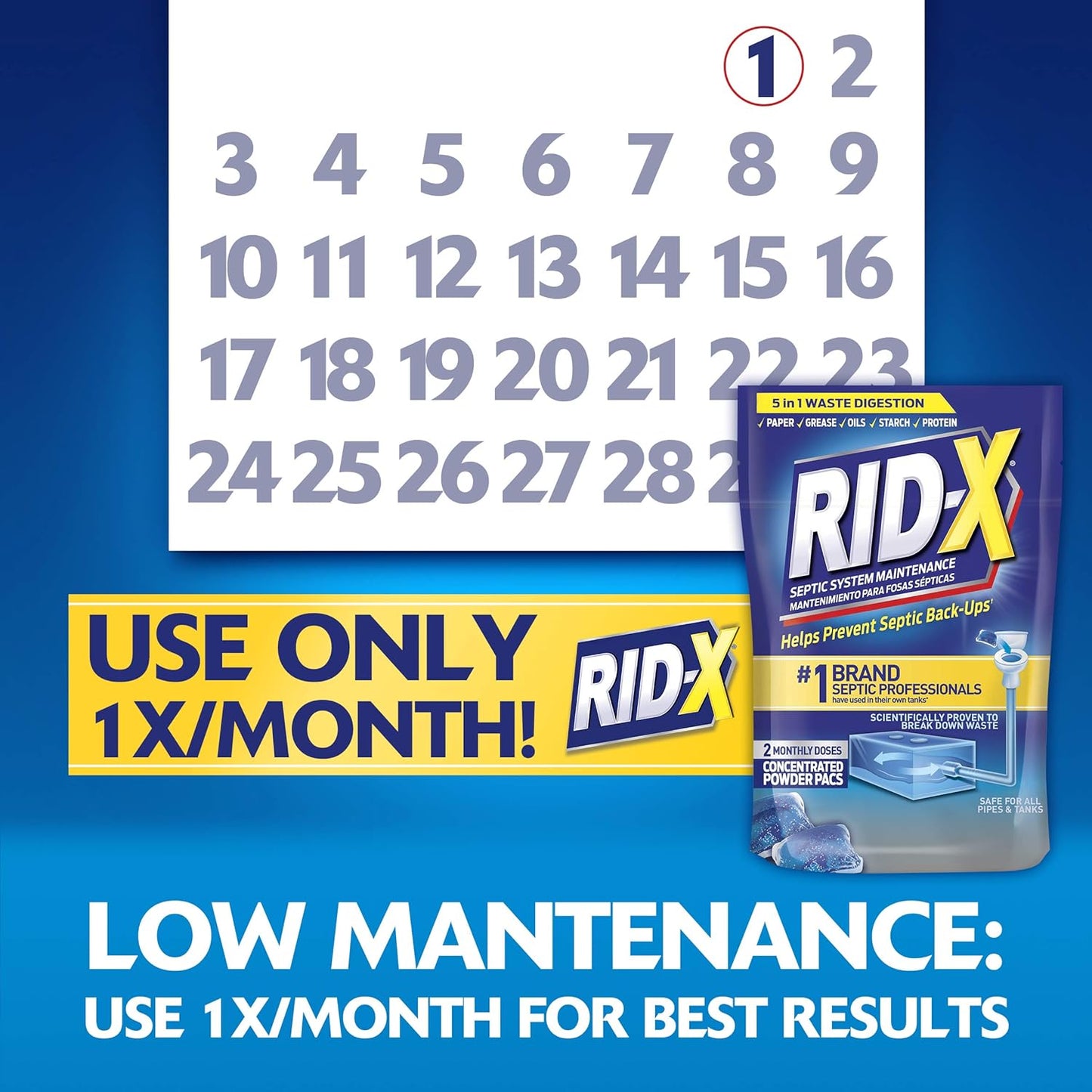 RID-X Septic Tank Treatment Pods – 3 Month Supply, Dual Action Enzymes and Bacteria to Break Down Waste & Prevent Backups