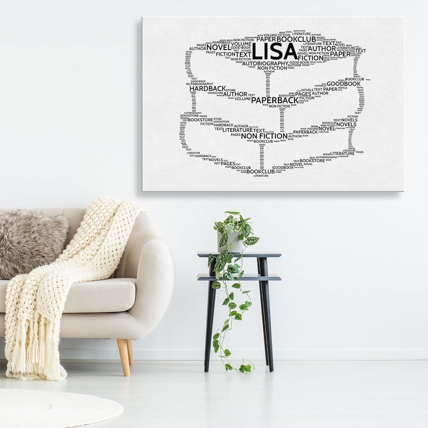 Personalized Book Lovers Name Poster Wall Art Bedroom Decor Customized Bookworm Canvas Library Room Wall Decor Unique Custom Bibliophile Name Framed Wall Art for Authors Writers (10x8 Canvas)