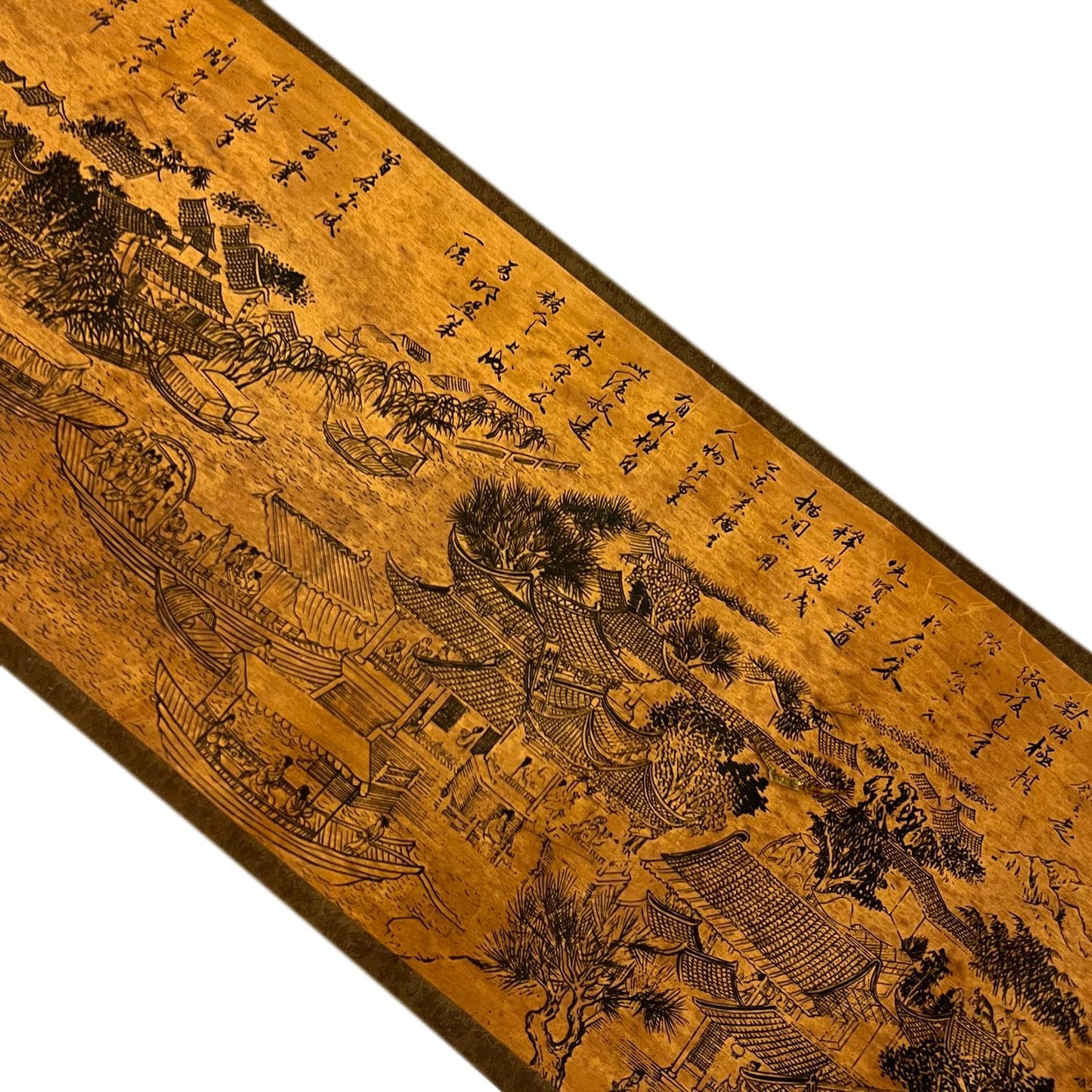 Handscroll Painting Super Long Poster Prints for Wall Decor,Japanese Chinese Emakimono Style Scroll artwork,Reproduction Woven Paper Oriental Library (11 x 161 inches) (Brown Architecture)