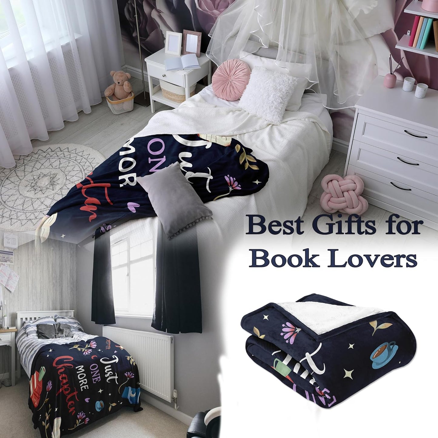 Book Lovers Gifts, Gifts for Book Lovers Readers, Books Club Bookish Bookworm Librarian Teacher Gift, Birthday Thanksgiving Christmas Books Gift for Women Men Girl Boy, Reading Blanket 50" X 60"