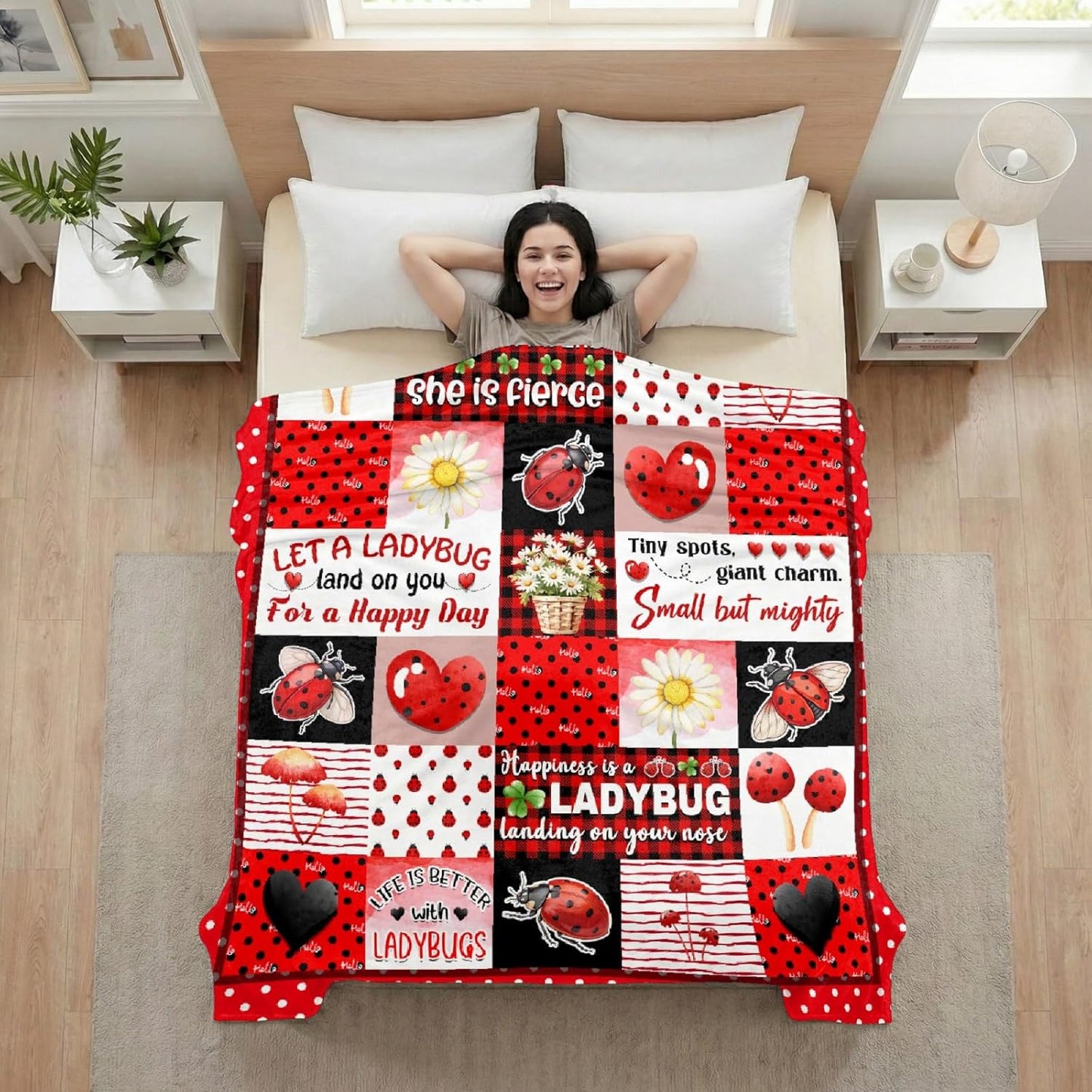 Ladybug Blanket for Girls,Ladybugs Gifts for Women Girl,Soft Plush Ladybugs Throw Blankets,Ladybug Stuff Decoration,Lightweight Flannel Quilt, 50 x 60 for Teens Boys Girls
