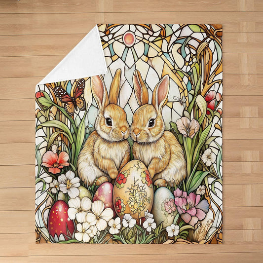 Manfei Cute Rabbits Flannel Blanket Colorful Eggs Flower Butterfly Throw Blanket Easter Theme Cozy Throws for Bed Couch Sofa,Kids Boys Girls Room Decor,Soft and Breathable(50 x 60 Inches)