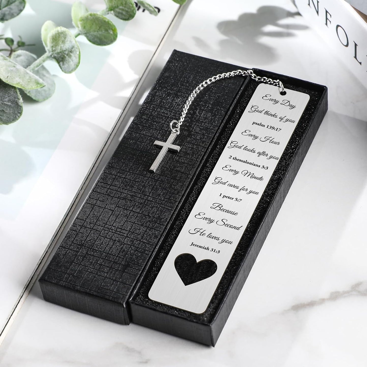 Bible Verse Metal Bookmark Gift - Christening Bookmarks Gifts for Women Men Inspirational Baptism Birthday Gift for Book Lovers Bookworms Book Club Religious Reading Gift, Silver