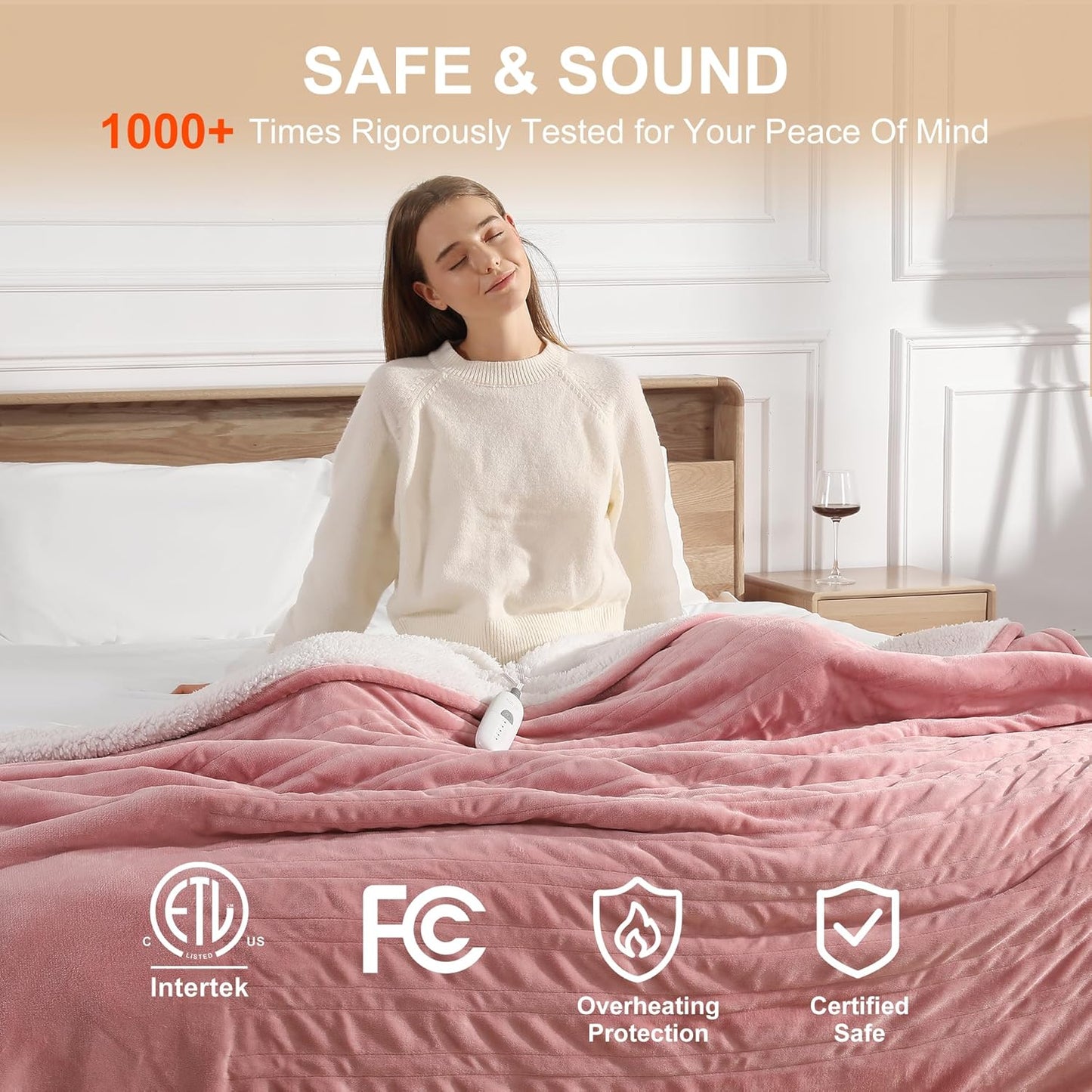 Heating Blanket Heated Throw Blanket 50''X60'' - Electric Throw Pink Ultra Warm Fluffy Electric Blanket for Recliner with 5 Heating Setting & 4 Hour Auto Off, ETL Certified & Overheat Protection