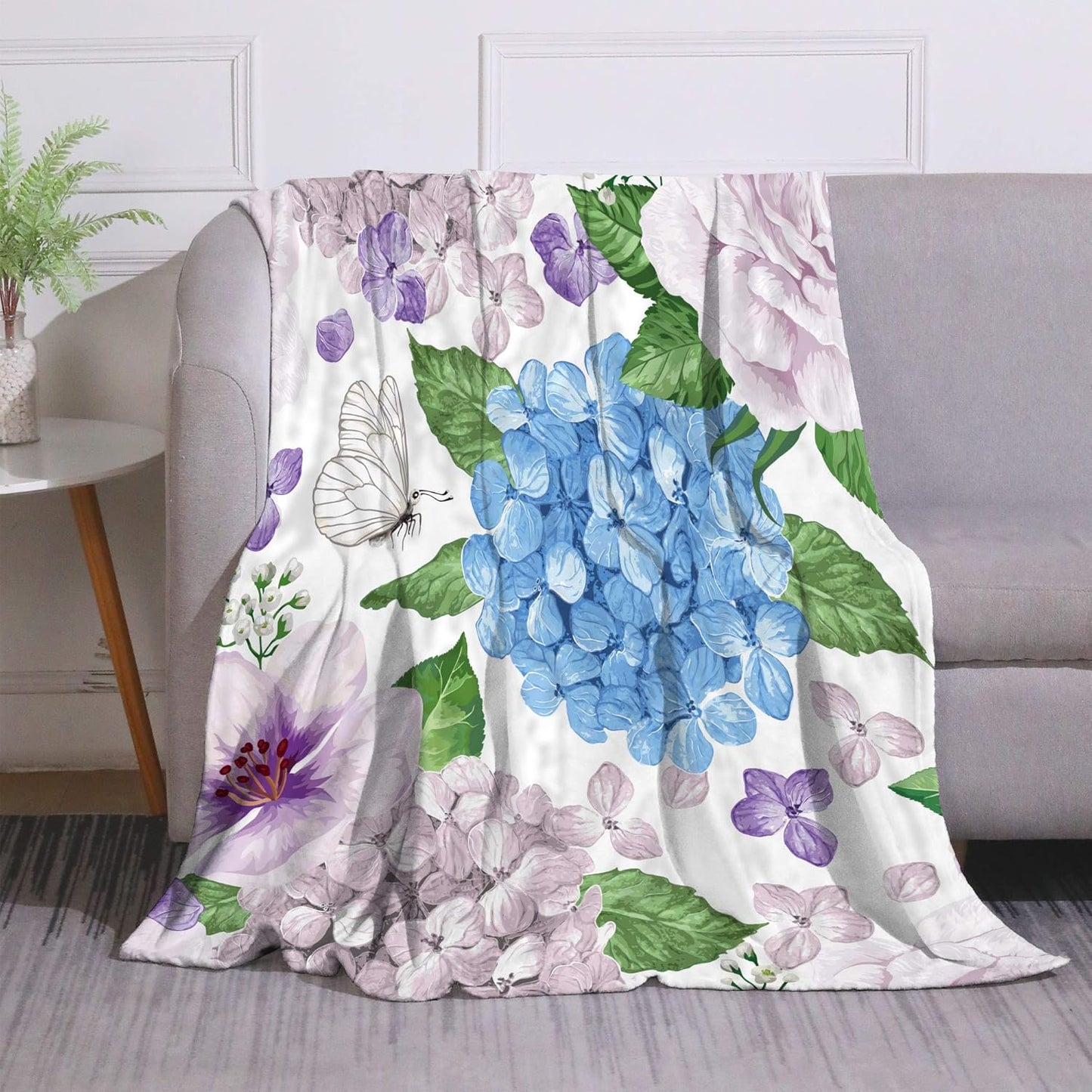 Yunine Hydrangea Flowers Throw Blanket 60"x80" Super Soft Cozy Warm Microfiber Flannel Blanket for Bed Couch Sofa or Travelling Camping All Seasons