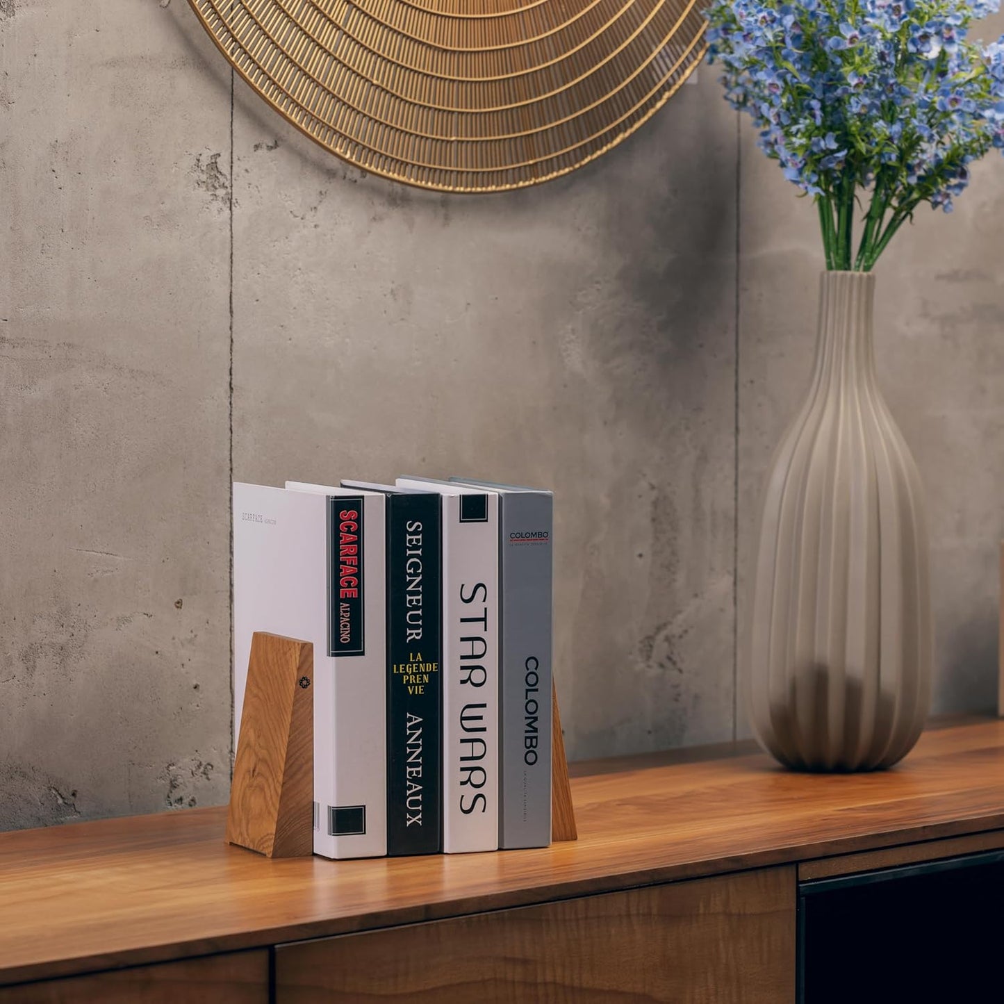 TILISMA Book Ends for Shelves - Handmade Wooden Bookends with Metal Base, Walnut Tree - Sturdy Book Holders for Bookshelves - Fancy Modern Decorative Bookends, Heavy Duty – Home Décor Accessories