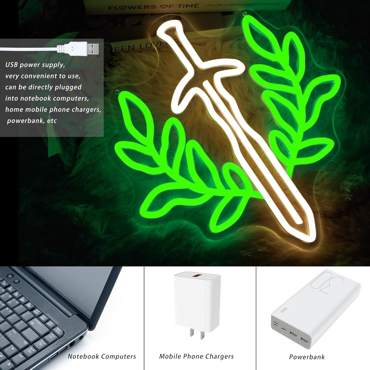 Fantasy Sword Neon Sign Book Neon Light Dimable Green Neon Light Wall Art for Gaming Rooms and Fantasy Book Lovers Students Educators Perfect for Classrooms Libraries Bookstores（12.6×12inch）