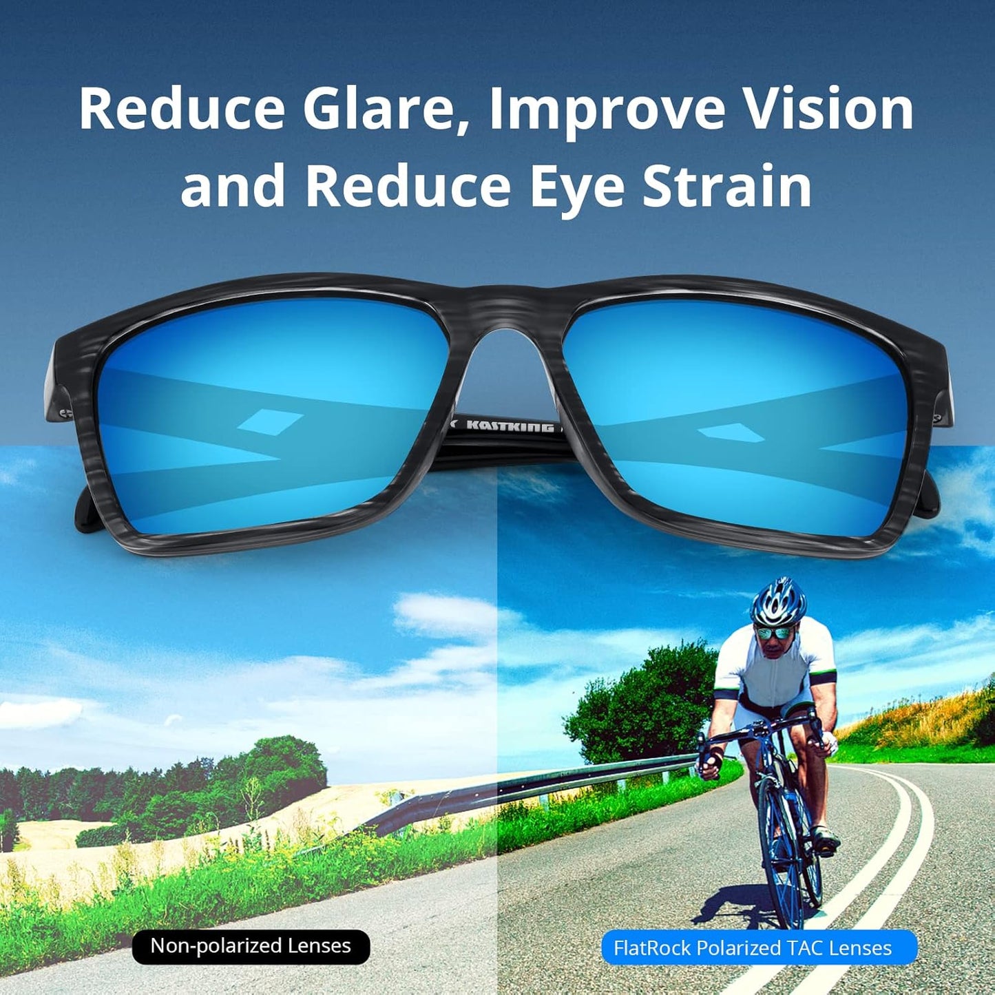 KastKing FlatRock Polarized Sport Sunglasses for Men and Women, Ideal for Driving Fishing Cycling Running, UV Protection