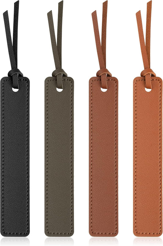 Leezmark 4 Pcs Leather Bookmark, Classic Stitched Bookmark, Bookmarks with Leather Rope, Page Markers Reading Gifts for Book Lovers, Readers, Book Marks for Men Women