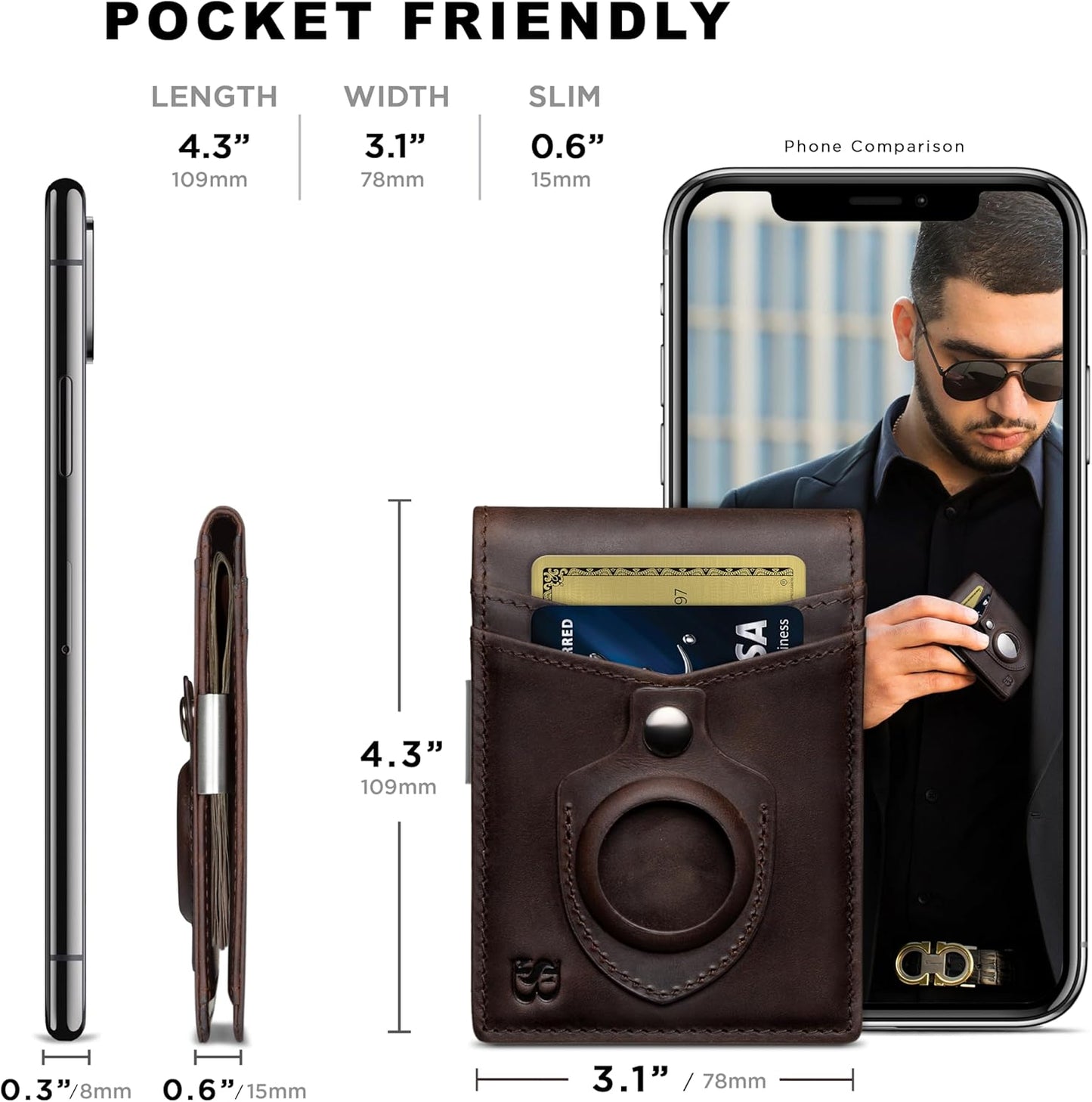 SERMAN BRANDS Money Clip Wallet - Mens Wallets slim Front Pocket RFID Blocking Card Holder Minimalist Mini Bifold