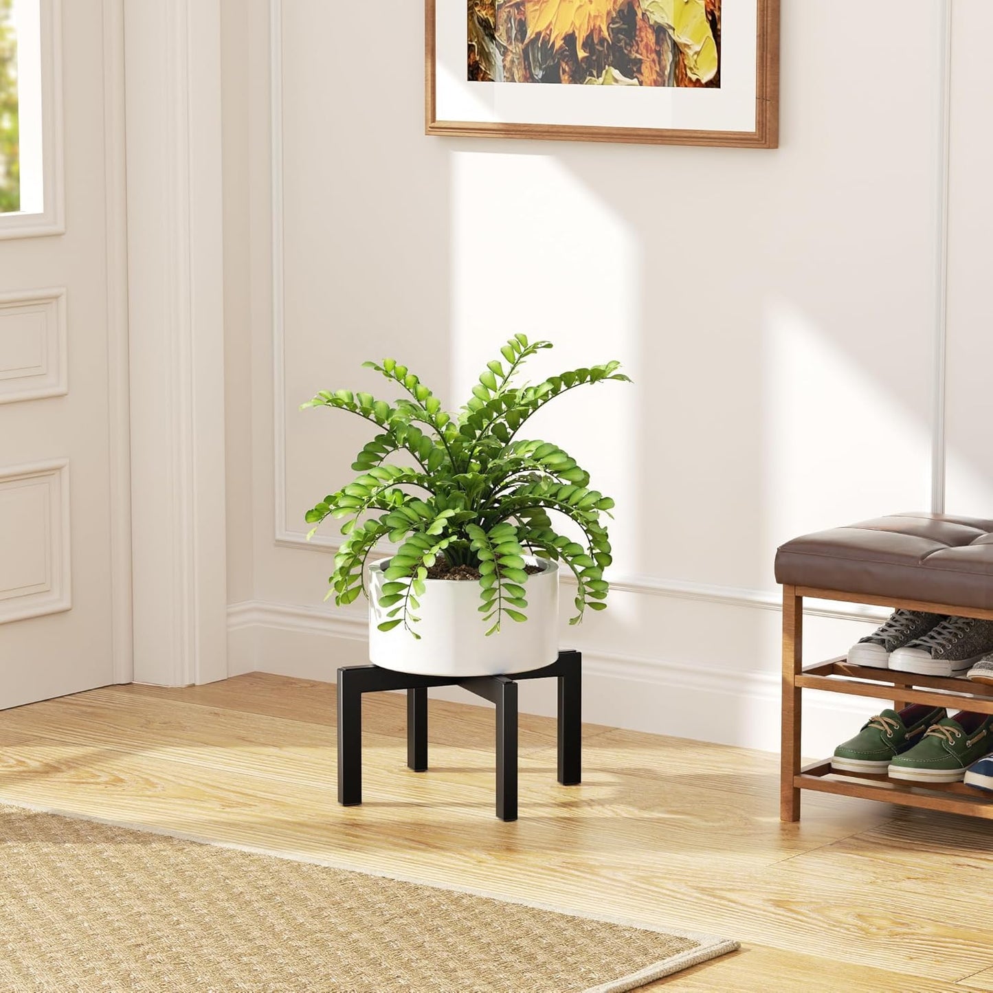 Plant Stand Holder Single Plant Riser For Indoor Outdoor Flower Pot Stand 6.1 IN Tall Metal Black
