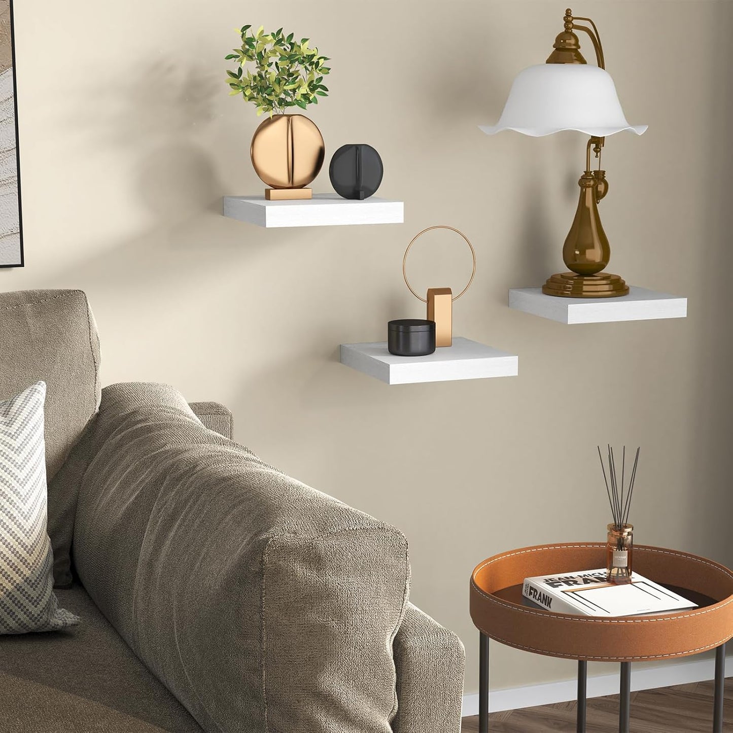 Fixwal 8inch Floating Shelves for Wall, Small White Shelves Wall Mounted Shelf for Bathroom, Living Room, Bedroom, Kitchen Decor (Set of 3, 8x8)