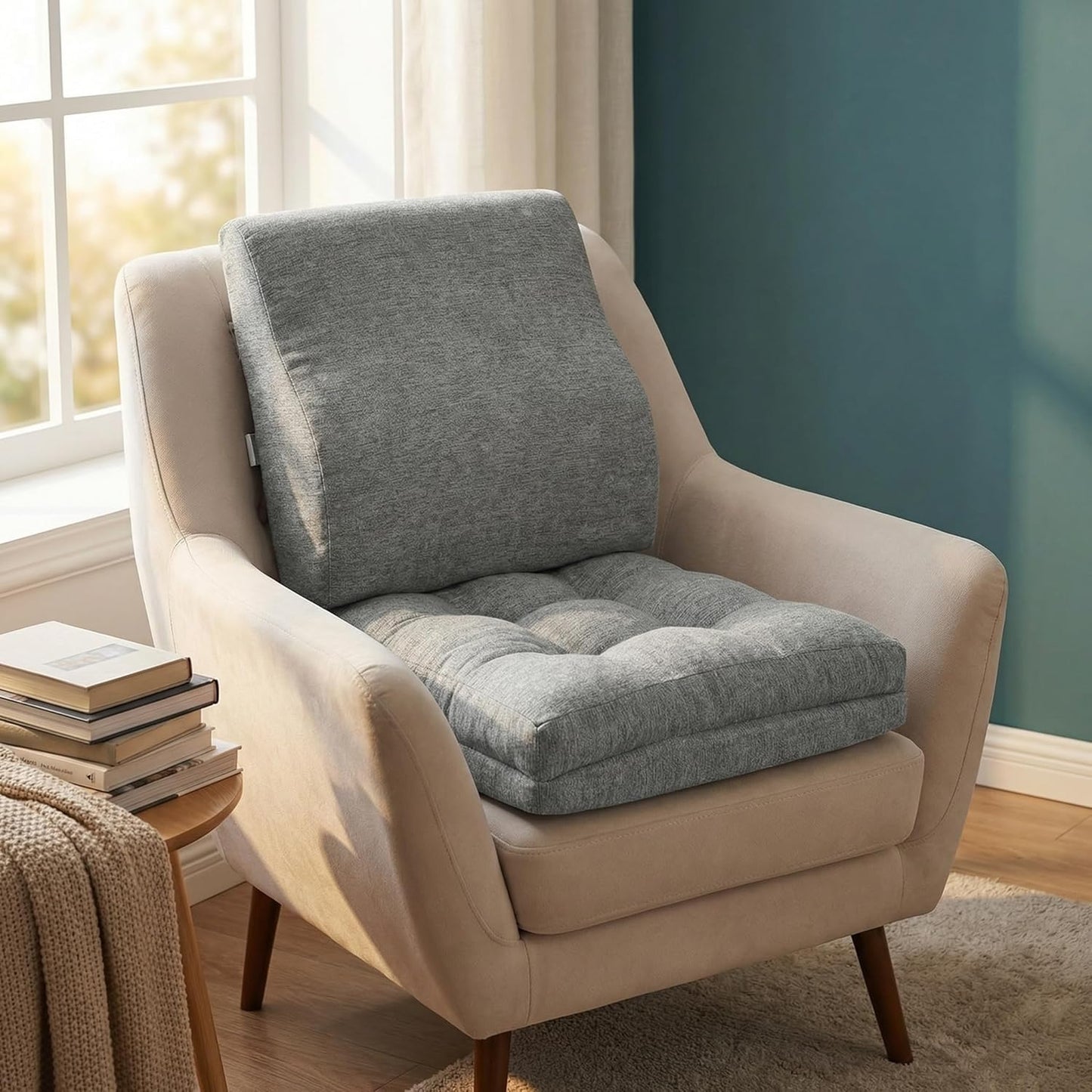 baibu Memory Foam Small Recliner Cushions with Lumbar Support Pillow Set, 18x16x4 Inch Dual-Layer Design Non-Slip Recliner Seat Cushion & Back Support Pillow for Reduce Hip & Lumbar Pain, Grey