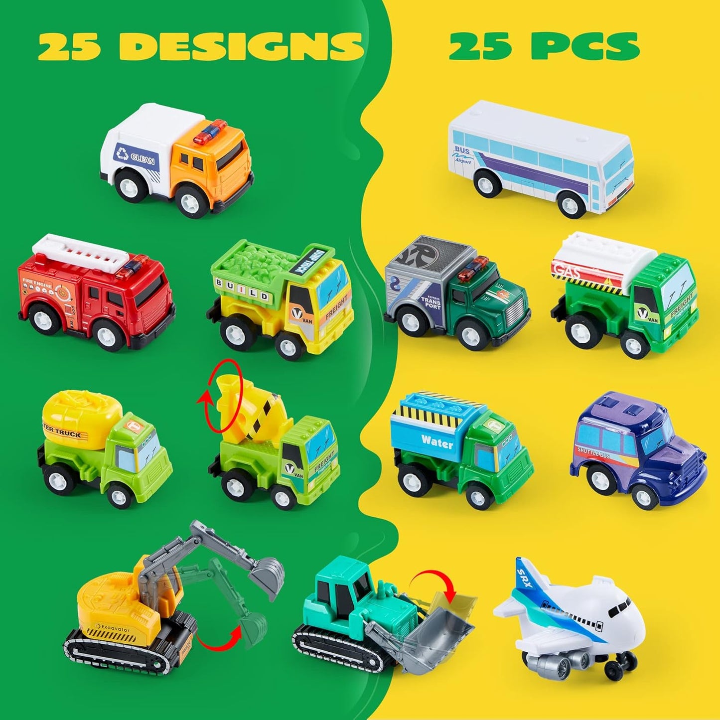JOYIN 25 Pieces Pull Back Cars and Trucks Toy Vehicles Set for Toddlers, Girls and Boys Kids Play Set, Party Favors, School Gifts, Goodie Bags Stuffers for Kids, Easter Basket