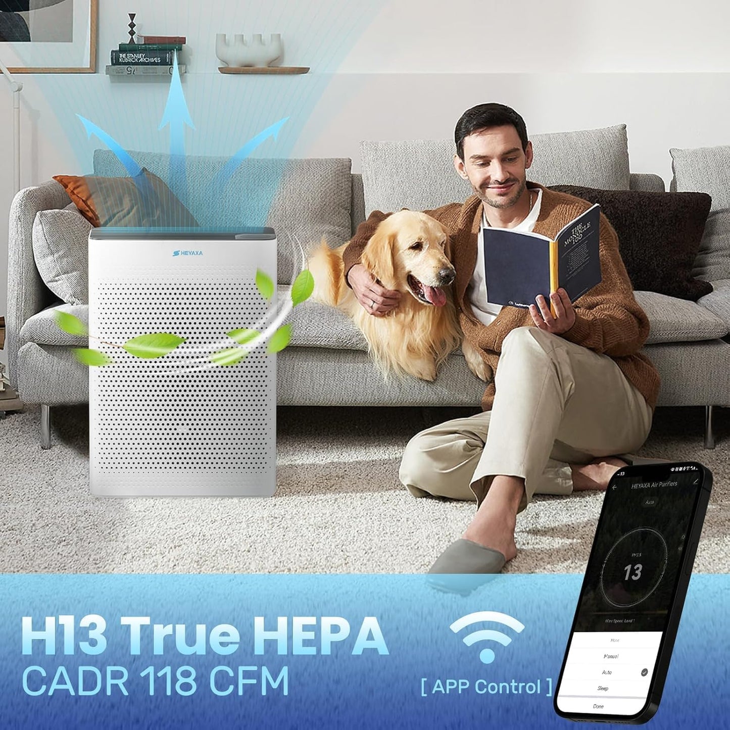 Air Purifiers for Home Large Room Up to 2000 Ft² with Air Quality Monitor, Filter Remind,21dB Sleep Mode, Wi-Fi and Timer, Washable Filters,Air Purifier for Pets/Dust/Smoke/Odor