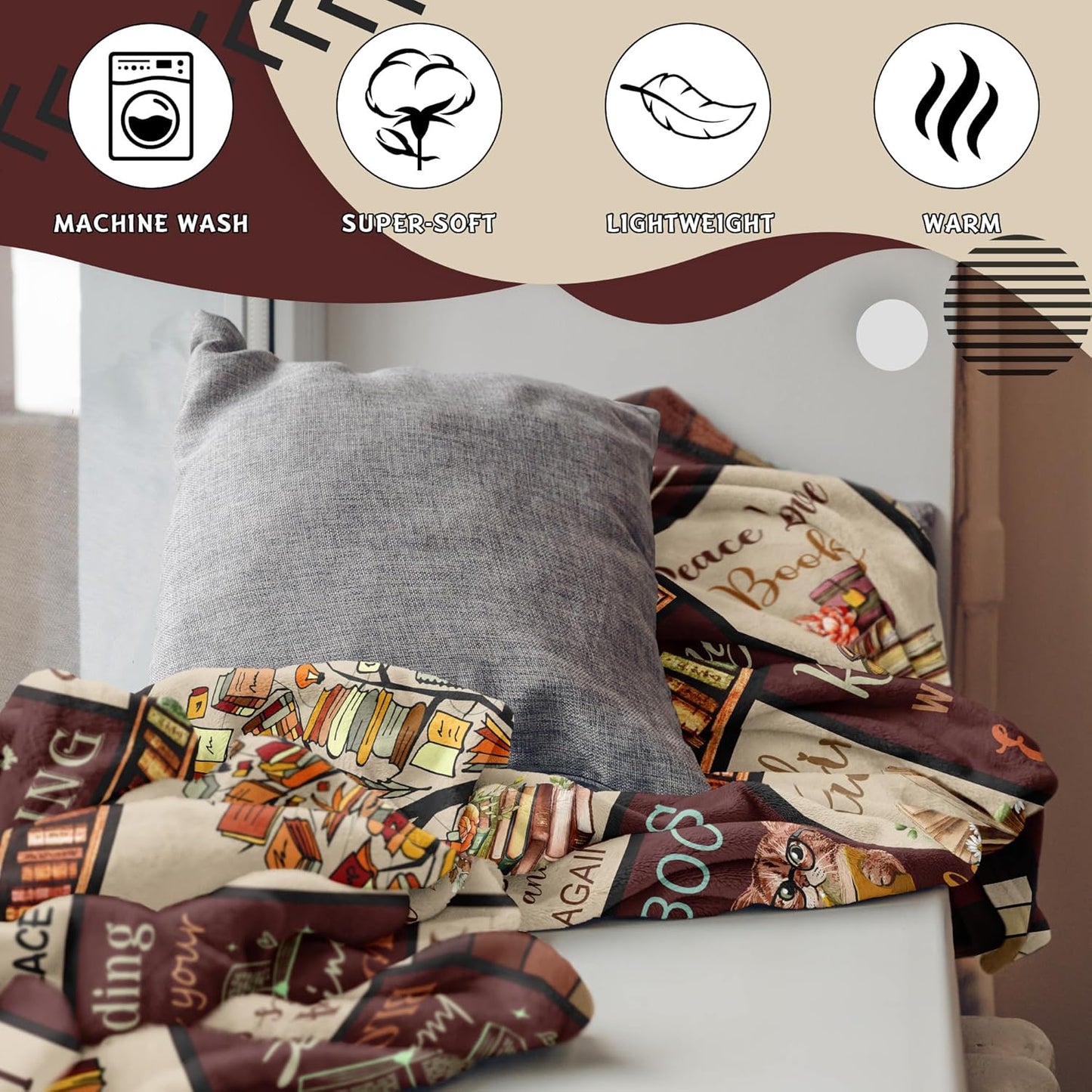 Book Lovers Gifts,Teacher Appreciation Gifts for Women, Book Accessories for Reading Lovers Blanket 60"x50", Reading Gifts, Reading Accessories for Book Lovers, Readers & Librarians Gift Ideas