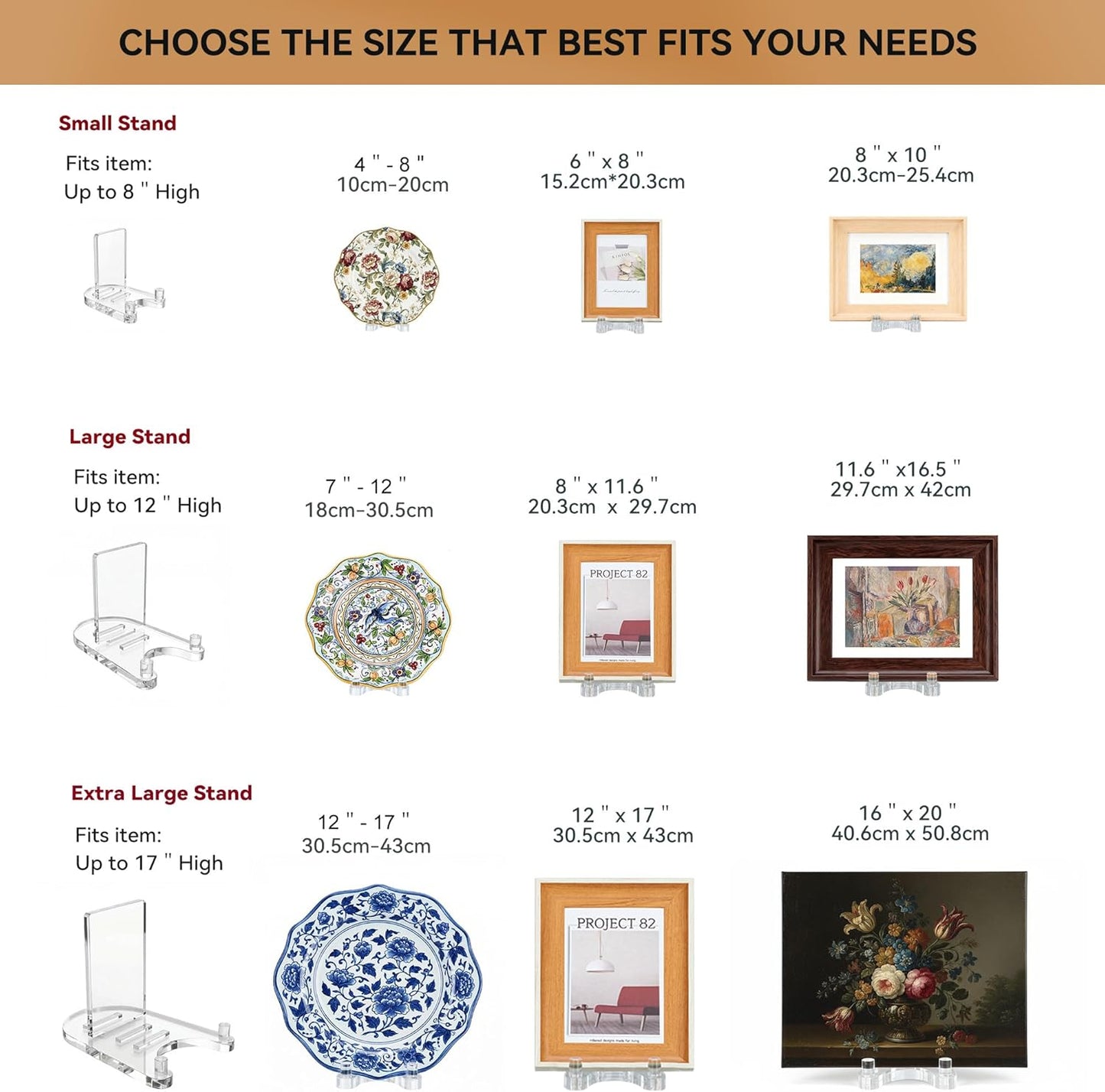 Acrylic Easel Display，Plate Stand for Display，Adjustable Clear Display Holder for 7" to 12" Platter, Book, Card, Frame, Picture, Artwork, Plaque ( Large-1pc 7"-12")