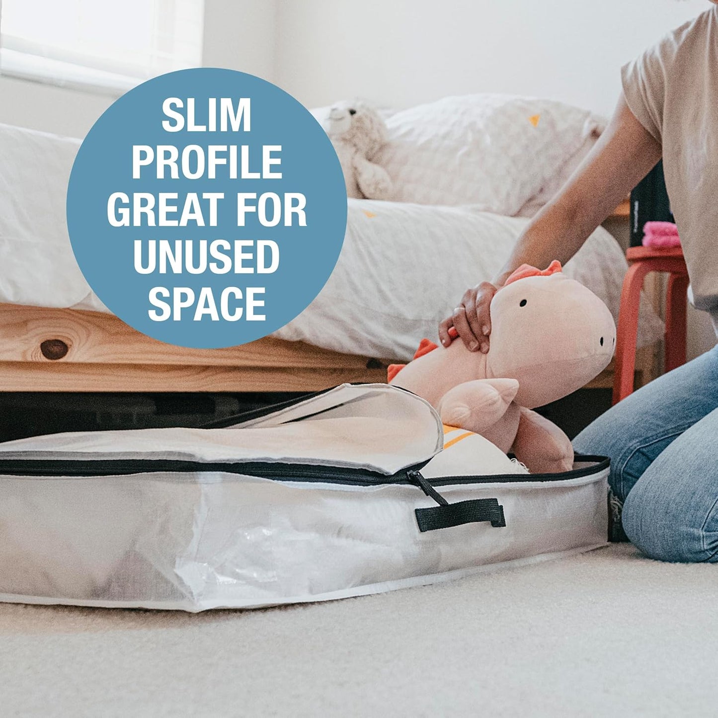 CleverMade Under Bed Storage Bag - 46L - Pack of 2 - Transparent - Collapsible Storage for Shoes and Clothes Easy Use - Heavy Duty Utility Bag Home