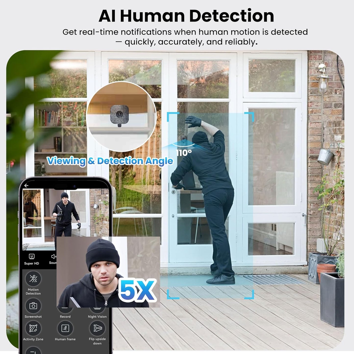 2K Window Camera with 32GB Memory Card, 5GHz & 2.4GHz WiFi Indoor Cameras for Home Security with AI Starlight Color Night Vision, AI Person & Motion Detection, Easy & Quick Install, 24/7 Recording