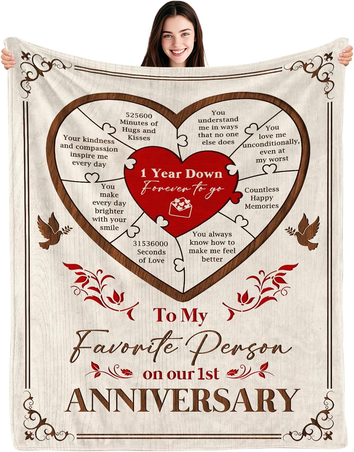 1 Year Anniversary Blanket Gifts - One Year Wedding Anniversary Marriage Gifts for Him Her, 1st Wedding Gift for Husband Wife, Happy 1 Year Anniversary Paper Gifts for Couple Boyfriend, 60"x50"
